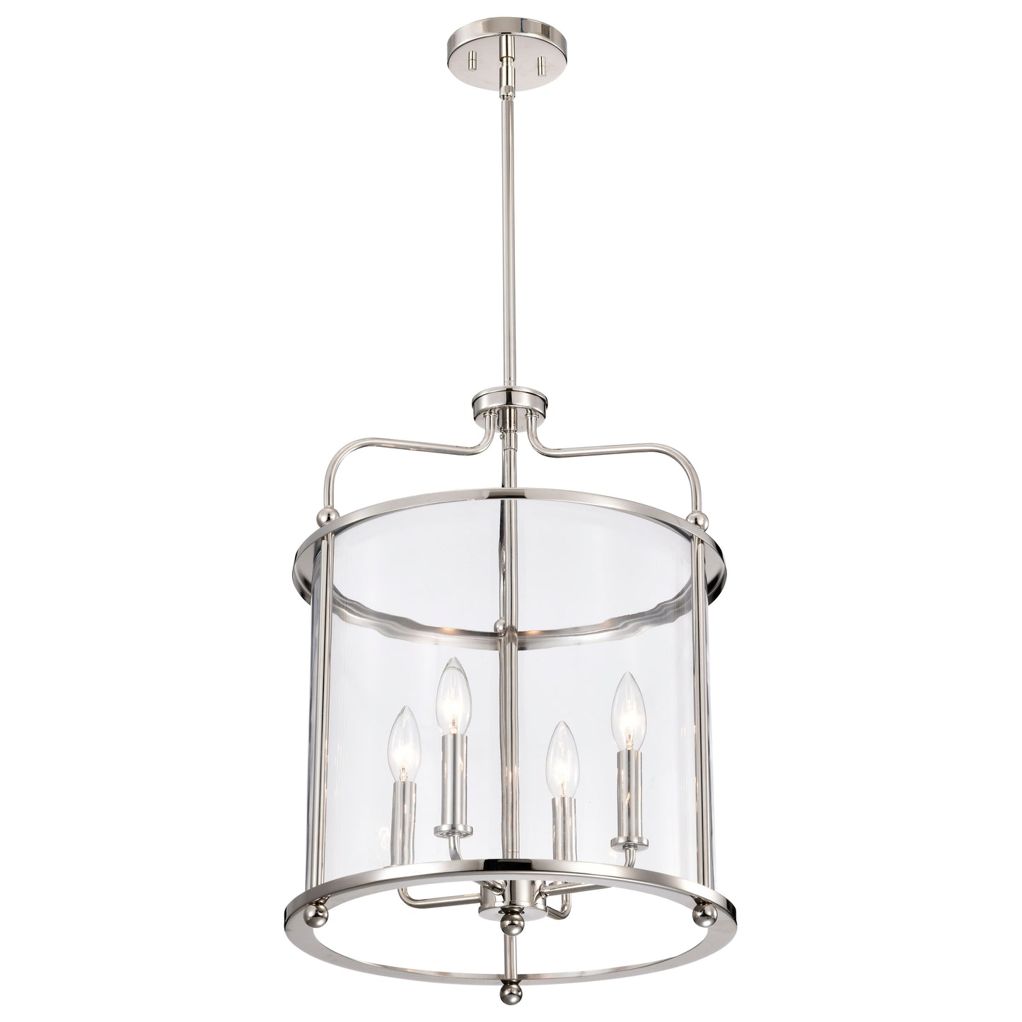 Yorktown 4 Light Pendant; Polished Nickel Finish; Clear Glass