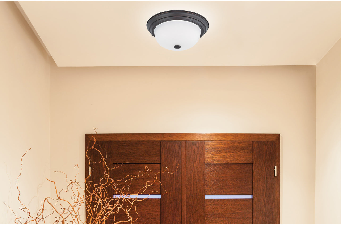 11" LED Flush Dome Fixture; Mahogany Bronze Finish with Frosted Glass