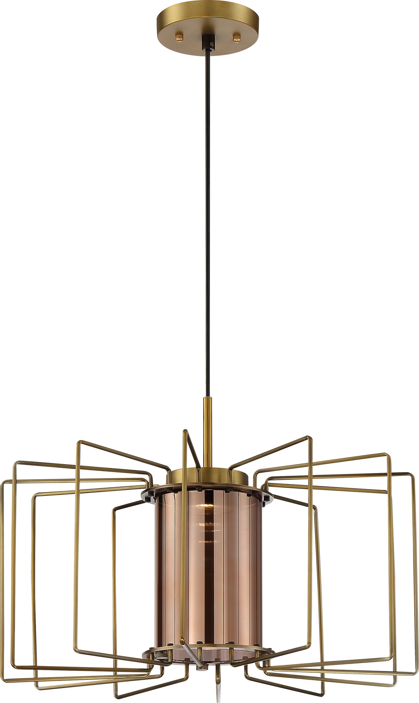 Wired - LED Pendant with Copper Glass - Vintage Brass Finish