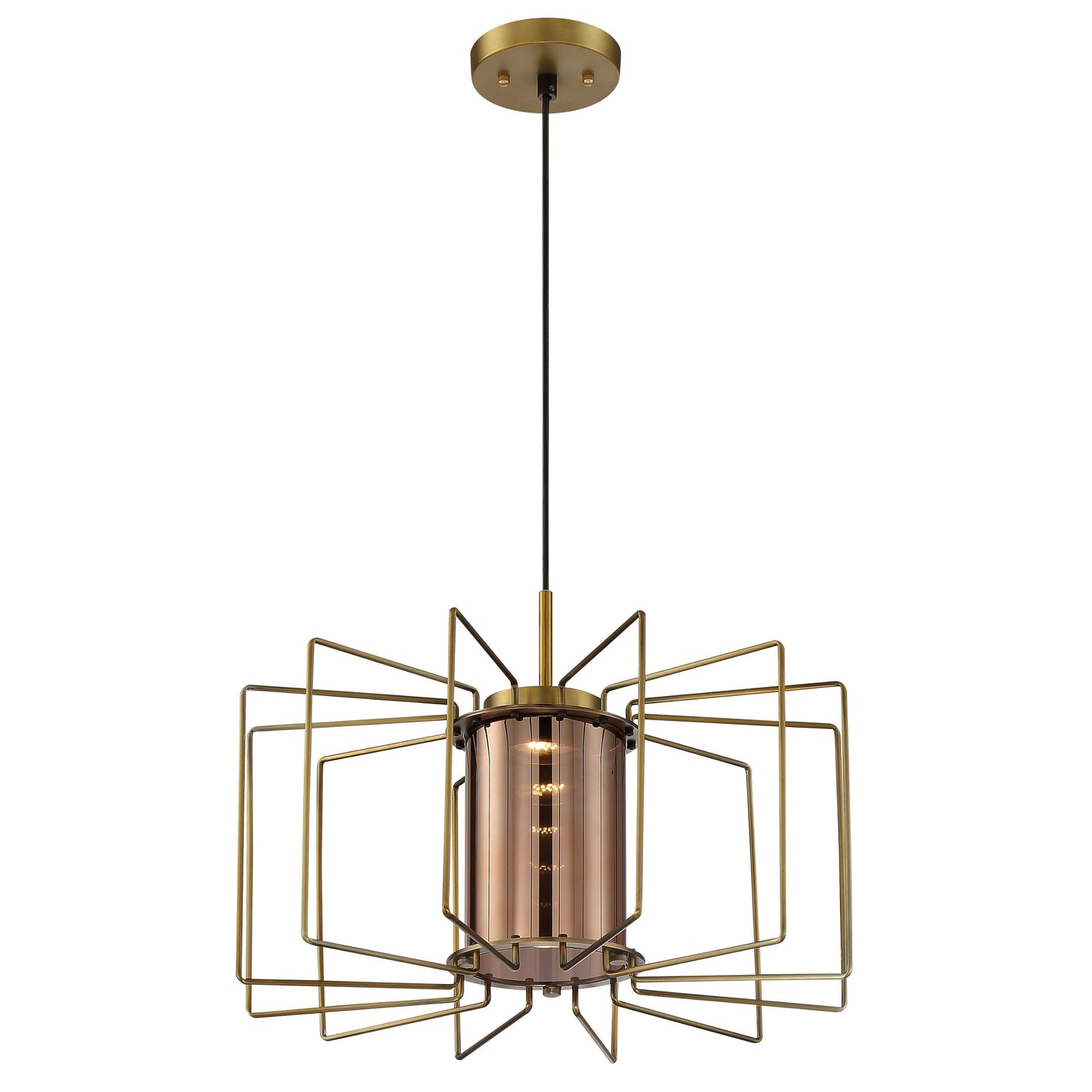Wired - LED Pendant with Copper Glass - Vintage Brass Finish