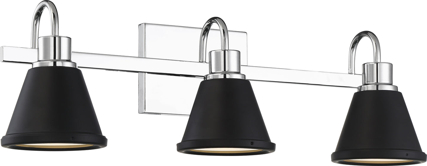 Bette - 3 Light LED Vanity - Polished Nickel and Matte Black Metal Finish