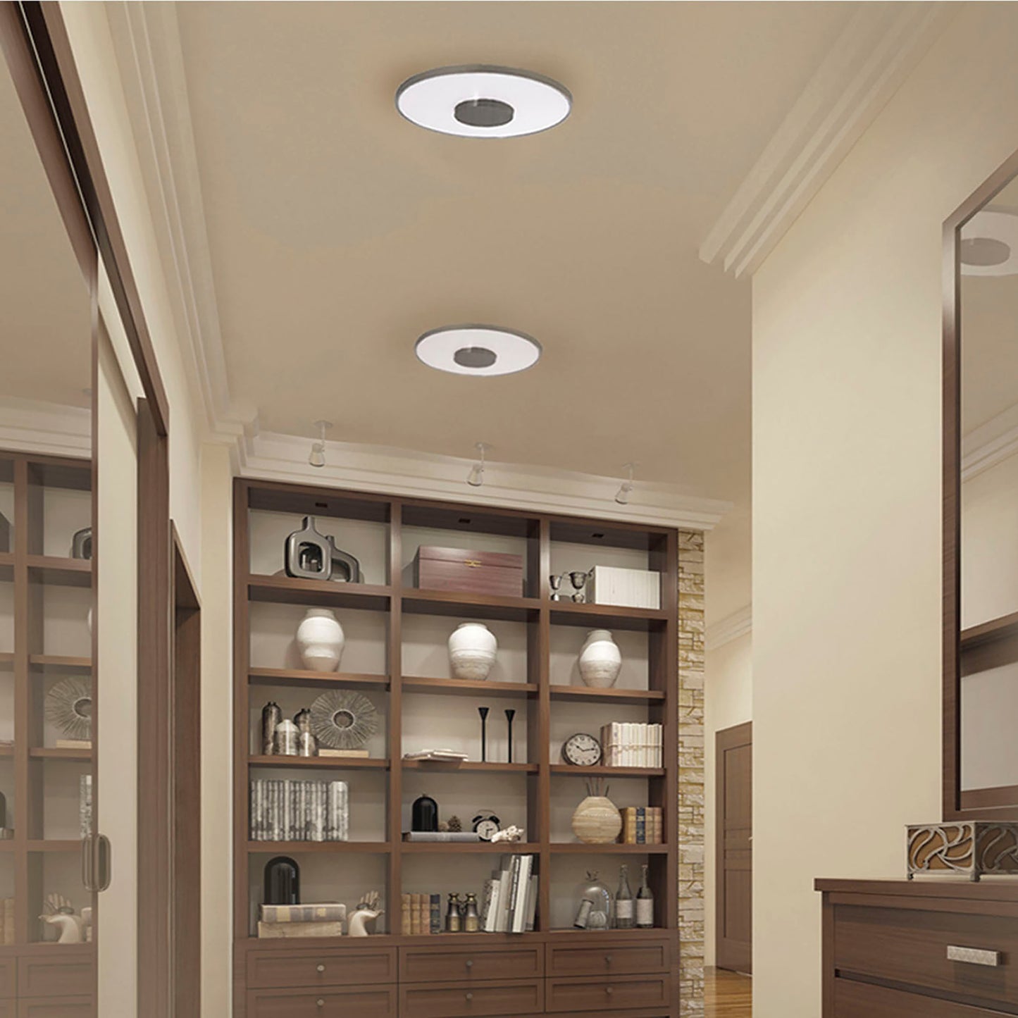 26W; 13" Flush Mount LED Fixture; Round Shape; Polished Nickel Finish