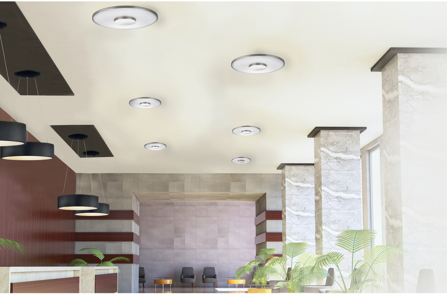 26W; 13" Flush Mount LED Fixture; Round Shape; Polished Nickel Finish