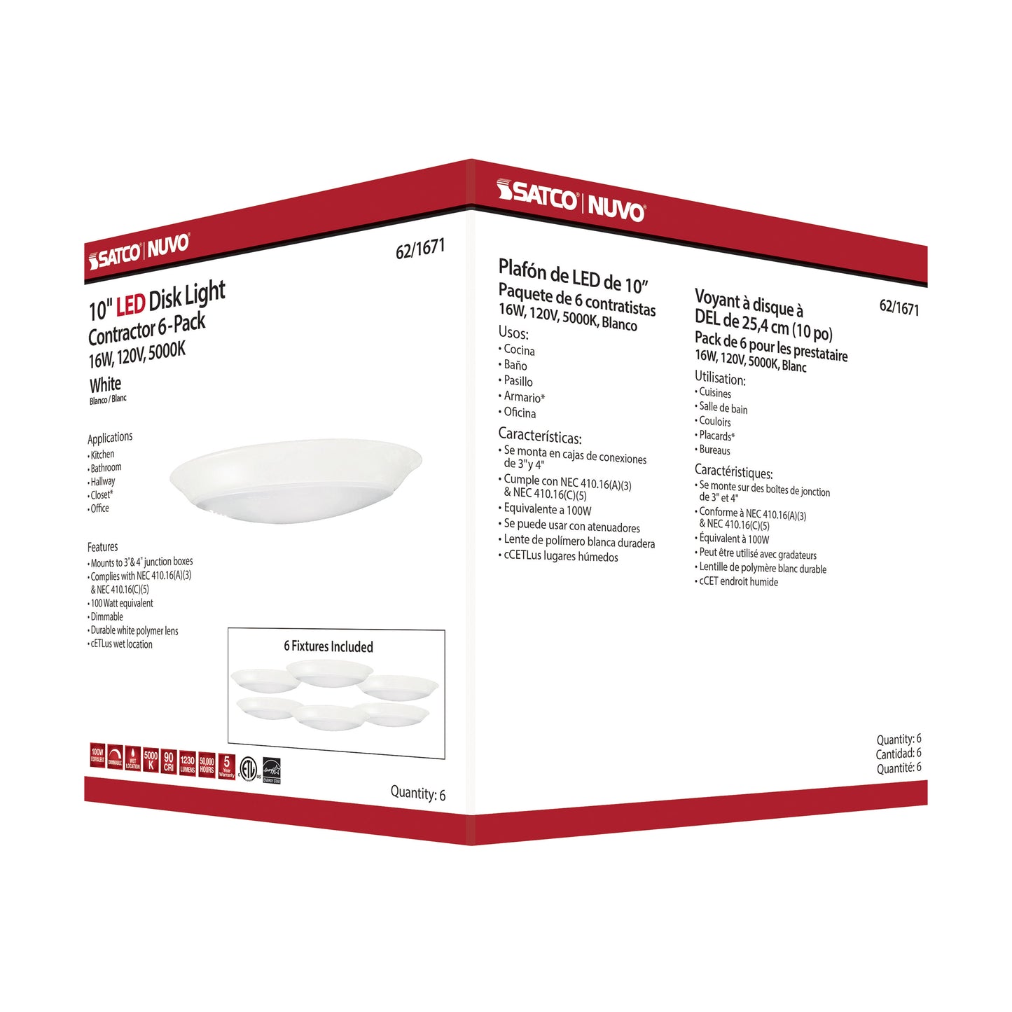 10" LED Disk Light; 5000K; 6 Unit Contractor Pack; White Finish