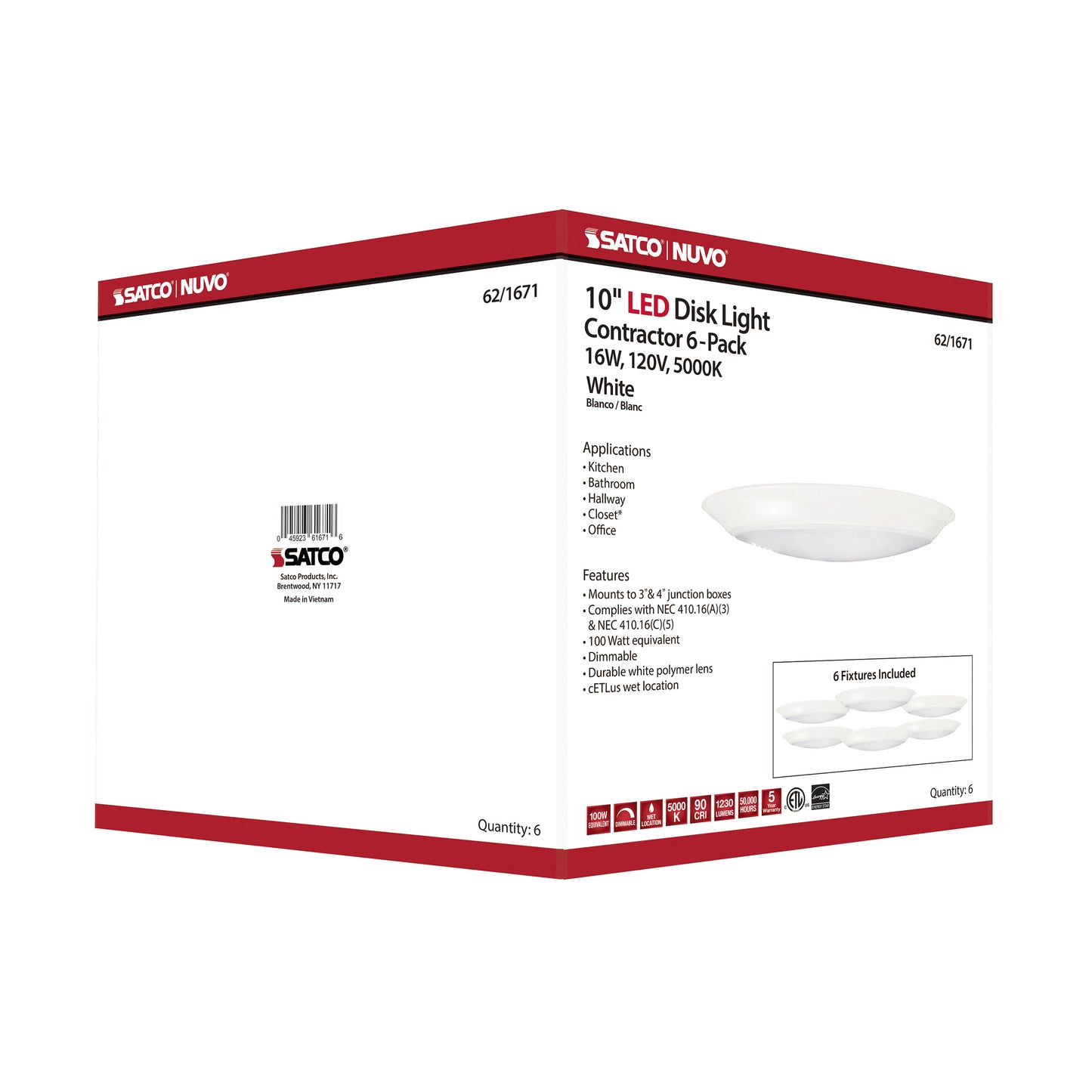 10" LED Disk Light; 5000K; 6 Unit Contractor Pack; White Finish