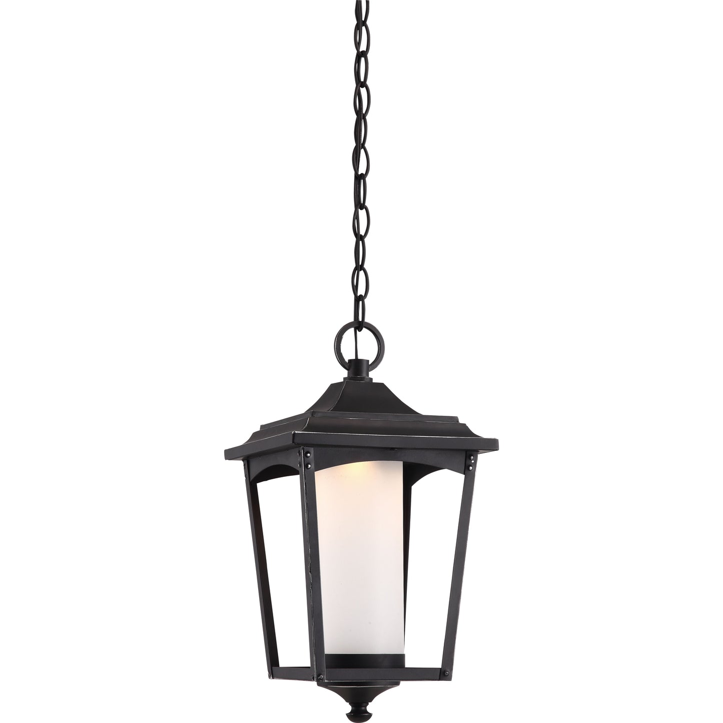Essex - LED Hanging Lantern with Etched Glass - Sterling Black Finish