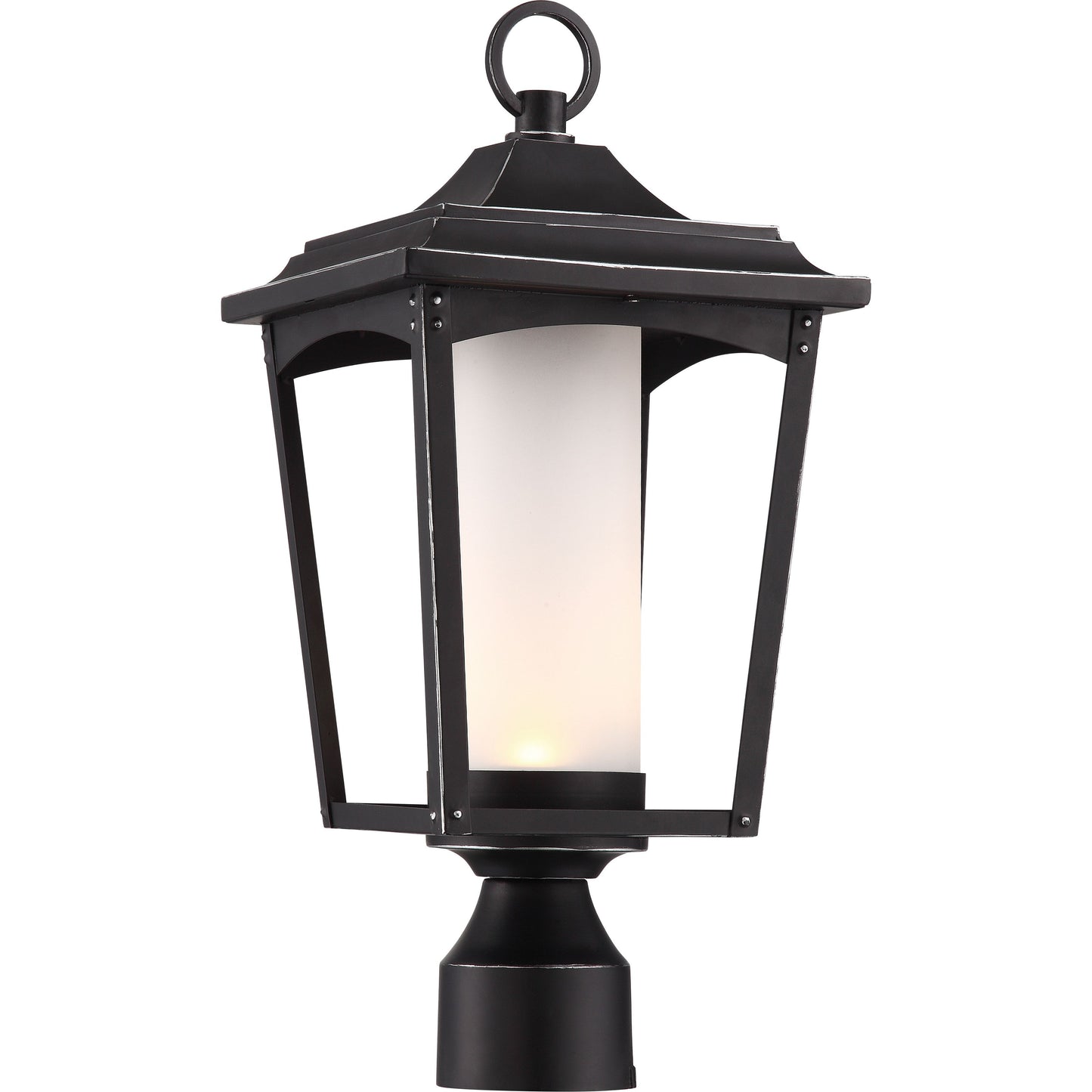 Essex - LED Post Lantern with Etched Glass - Sterling Black Finish