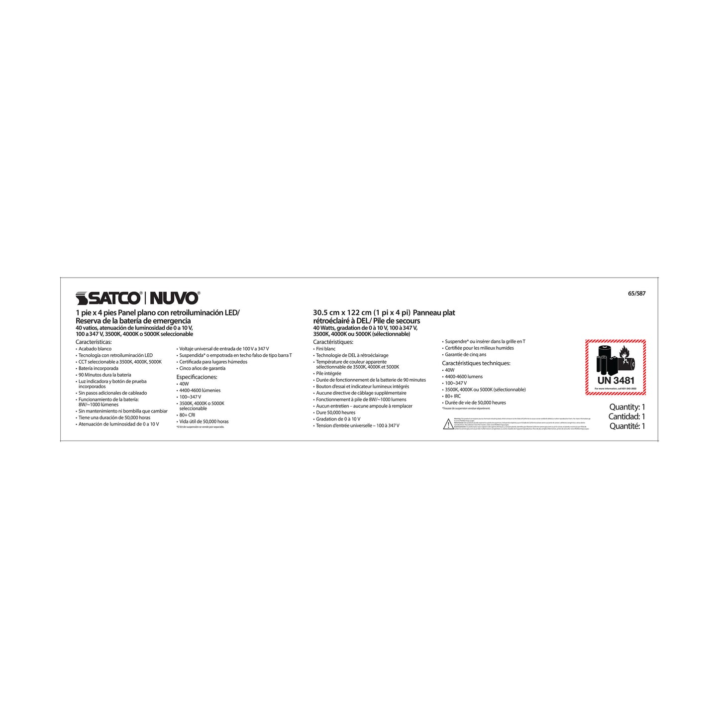 LED Backlit Flat Panel with Emergency Backup; 40W; 1 x 4 Ft.; CCT Selectable; 100-347V