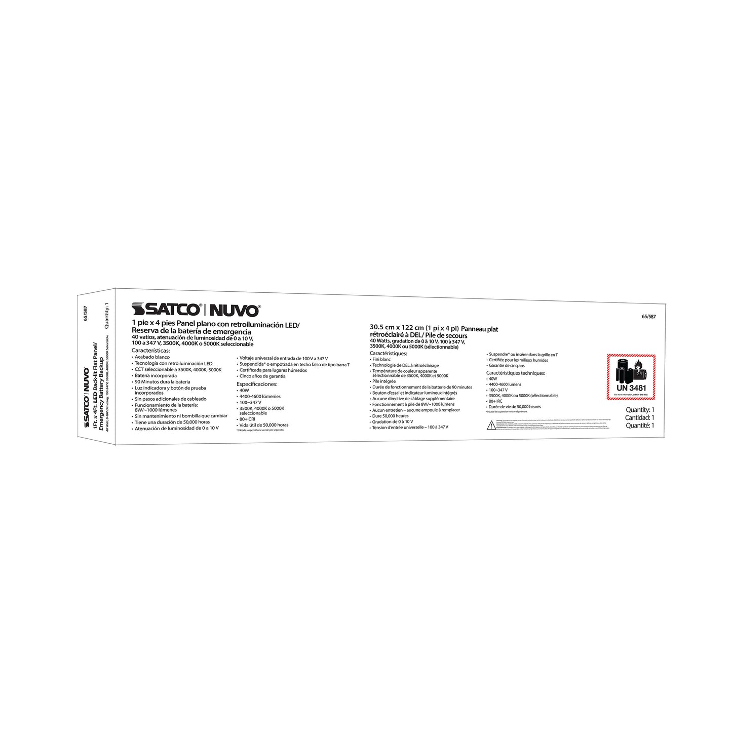LED Backlit Flat Panel with Emergency Backup; 40W; 1 x 4 Ft.; CCT Selectable; 100-347V