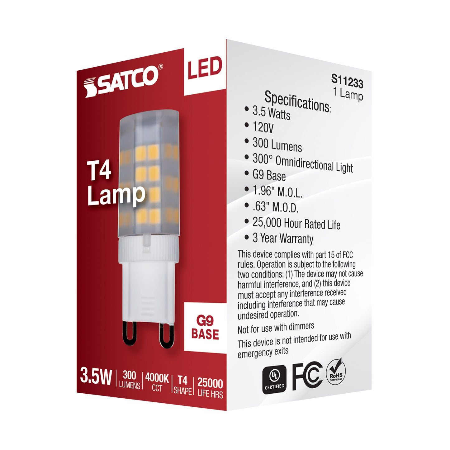 3.5 Watt; JCD LED; Frost; 4000K; G9 Base; 120 Volt