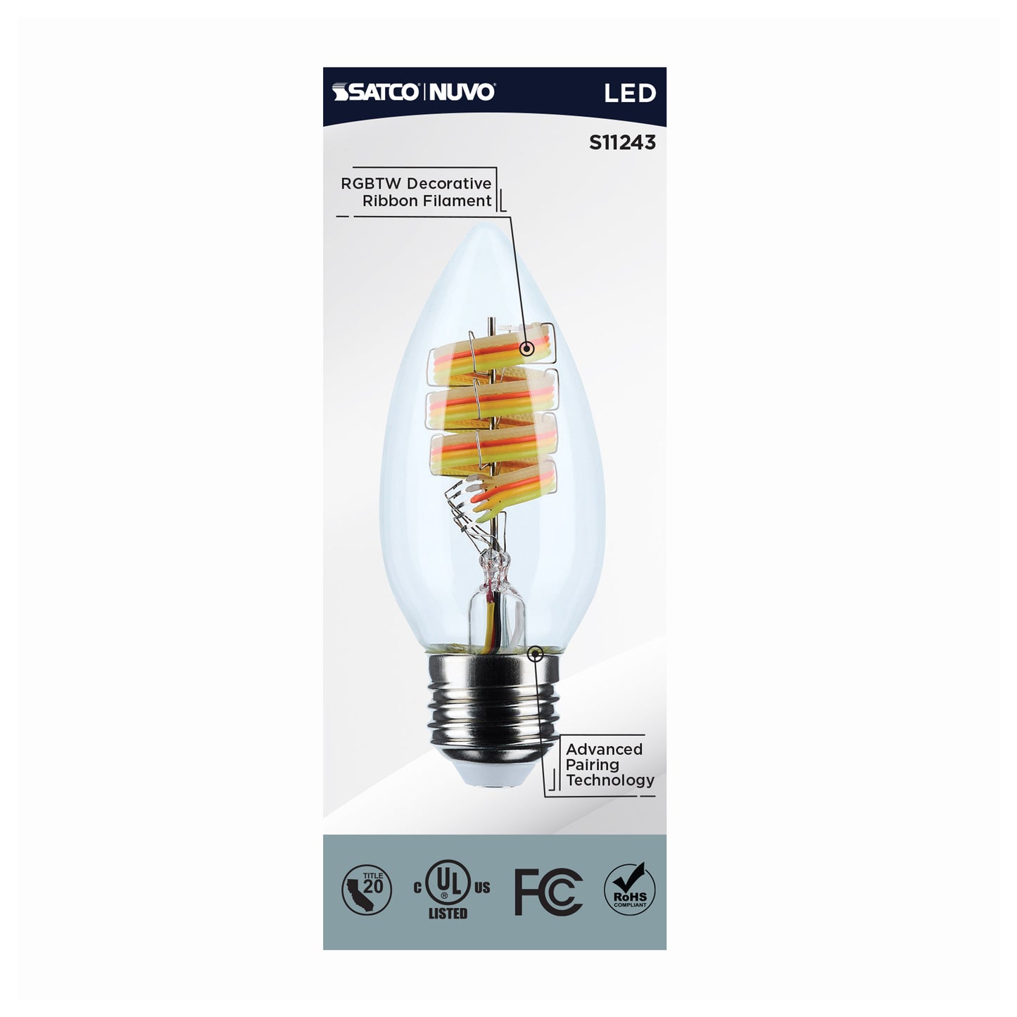 4 Watt; B11 LED; 2700K-5000K RGB/Tunable White; Starfish IOT; Clear; Medium Base; 120 Volt
