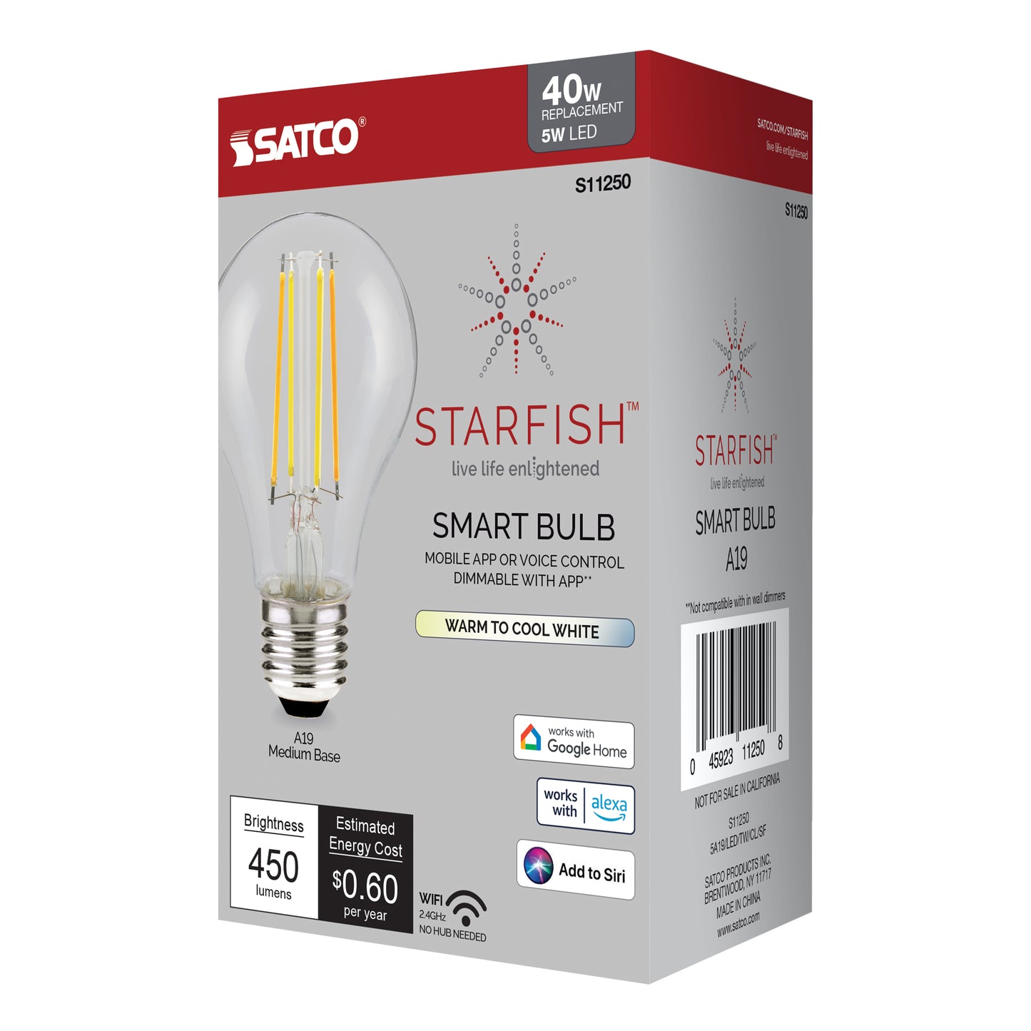 5 Watt; A19 LED; Tunable White; Clear; Starfish IOT; 120 Volt; 450 Lumens