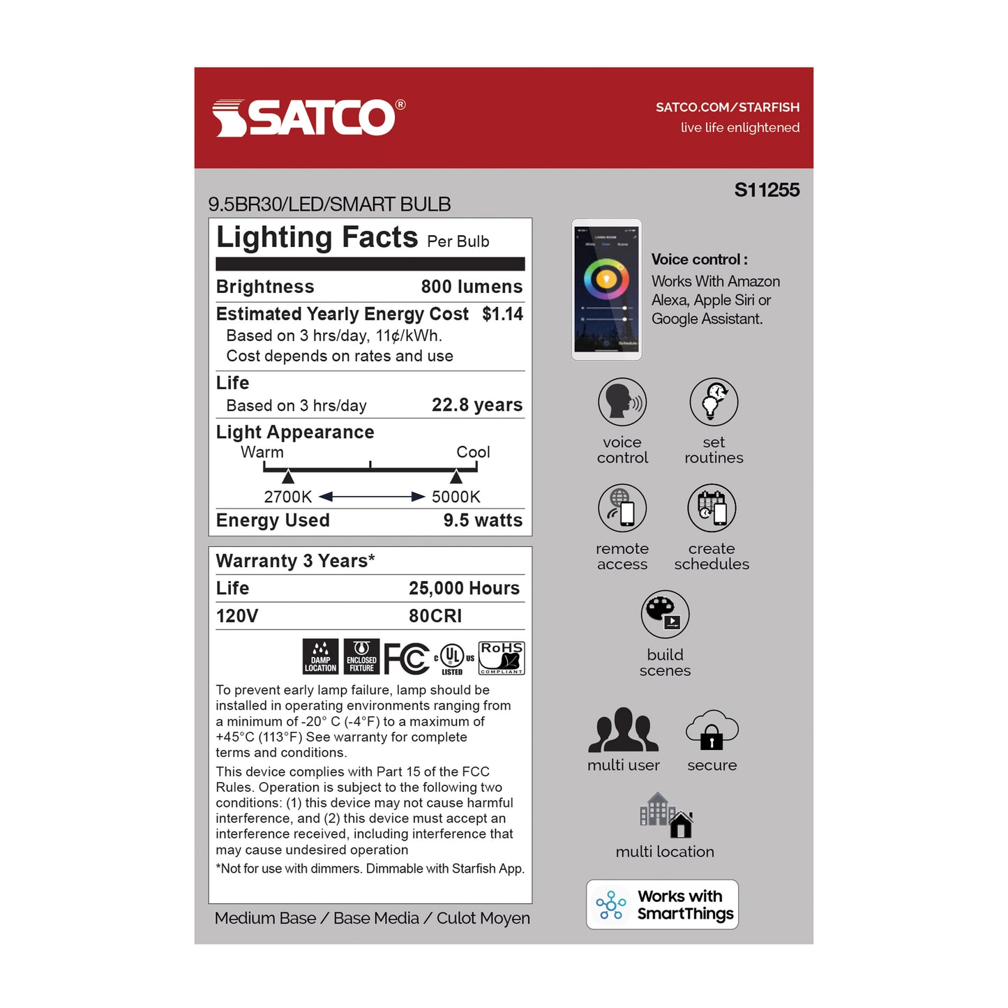 9.5 Watt; BR30 LED; RGB & Tunable White; Starfish IOT; 120 Volt; 800 Lumens