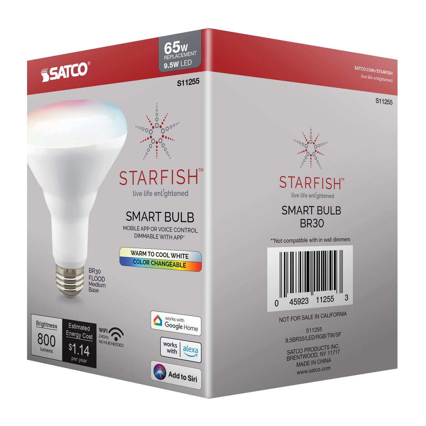 9.5 Watt; BR30 LED; RGB & Tunable White; Starfish IOT; 120 Volt; 800 Lumens