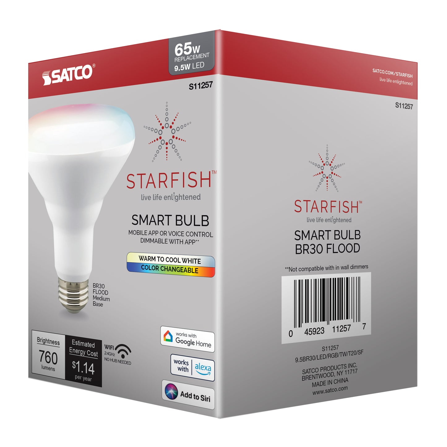 9.5 Watt; BR30 LED; RGB & Tunable White; Starfish IOT; 120 Volt; 760 Lumens