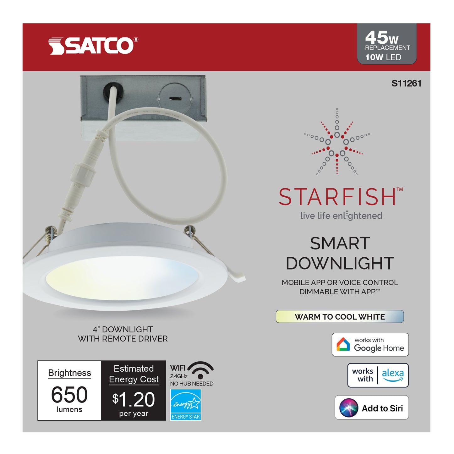 Starfish 4" WiFi Smart LED, 10 Watt, Tunable White Edge Lit Remote Driver Downlight