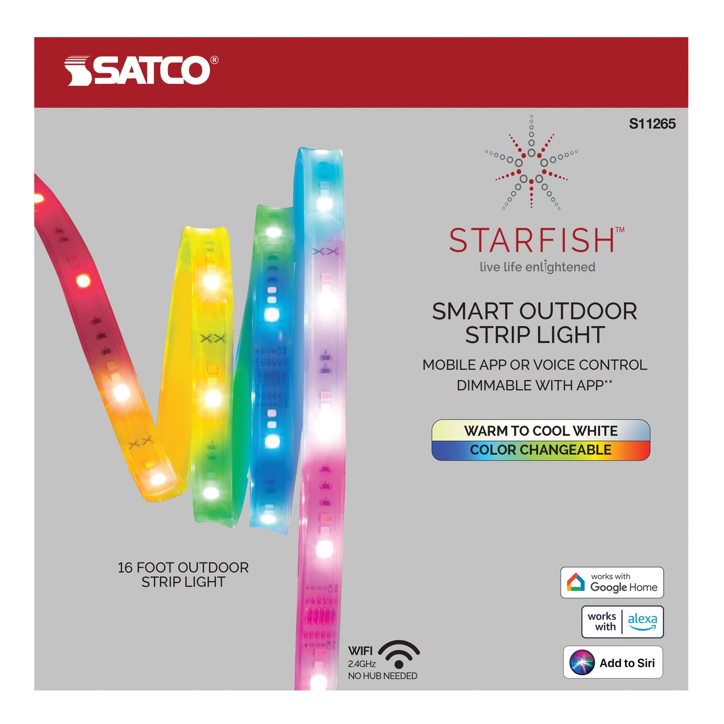 Starfish WiFi Smart LED, 16 Foot RGBW & Tunable White Outdoor Tape Light Strip