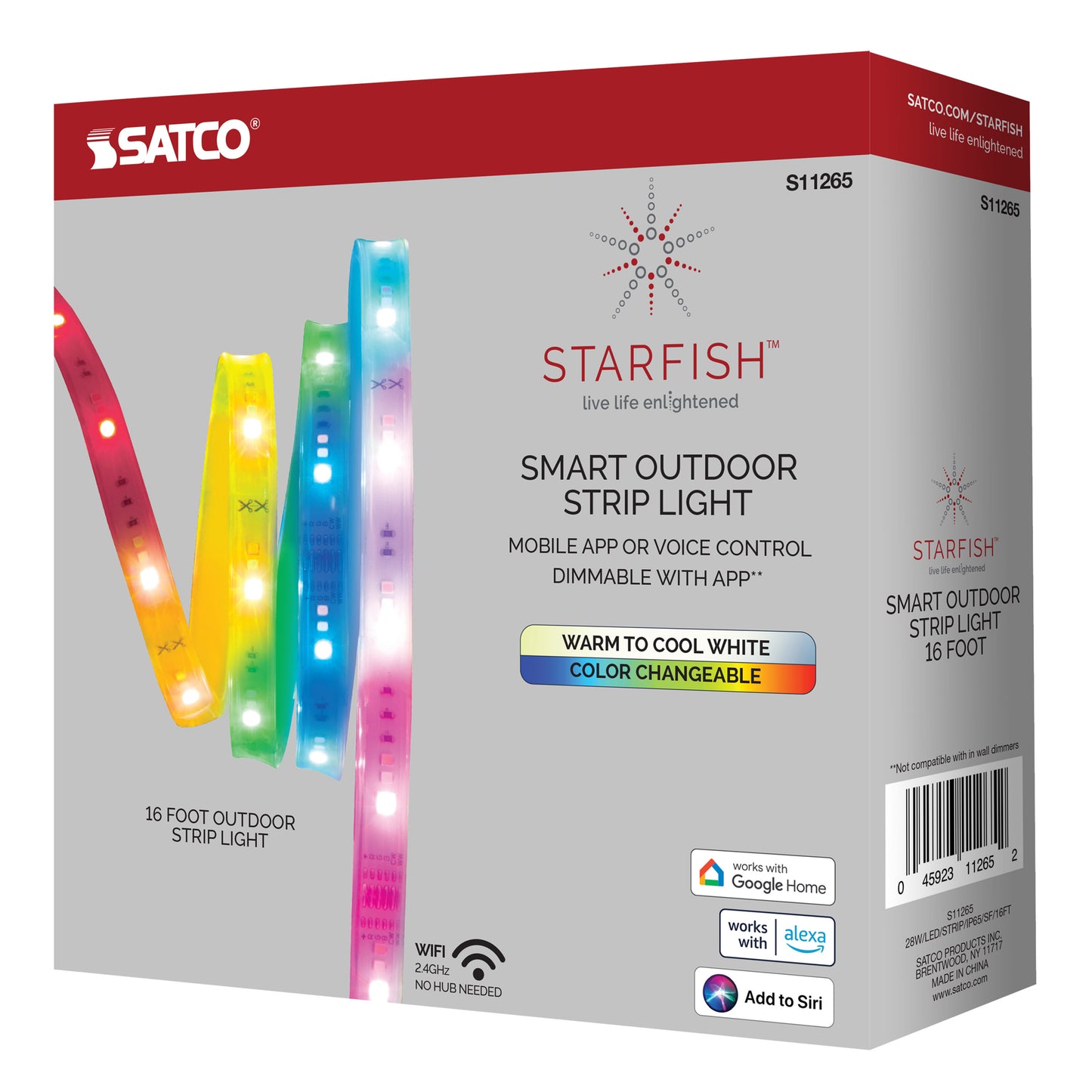 Starfish WiFi Smart LED, 16 Foot RGBW & Tunable White Outdoor Tape Light Strip
