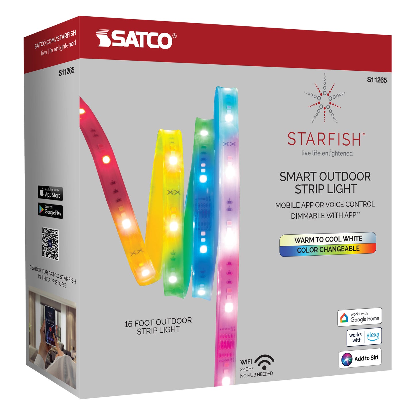Starfish WiFi Smart LED, 16 Foot RGBW & Tunable White Outdoor Tape Light Strip