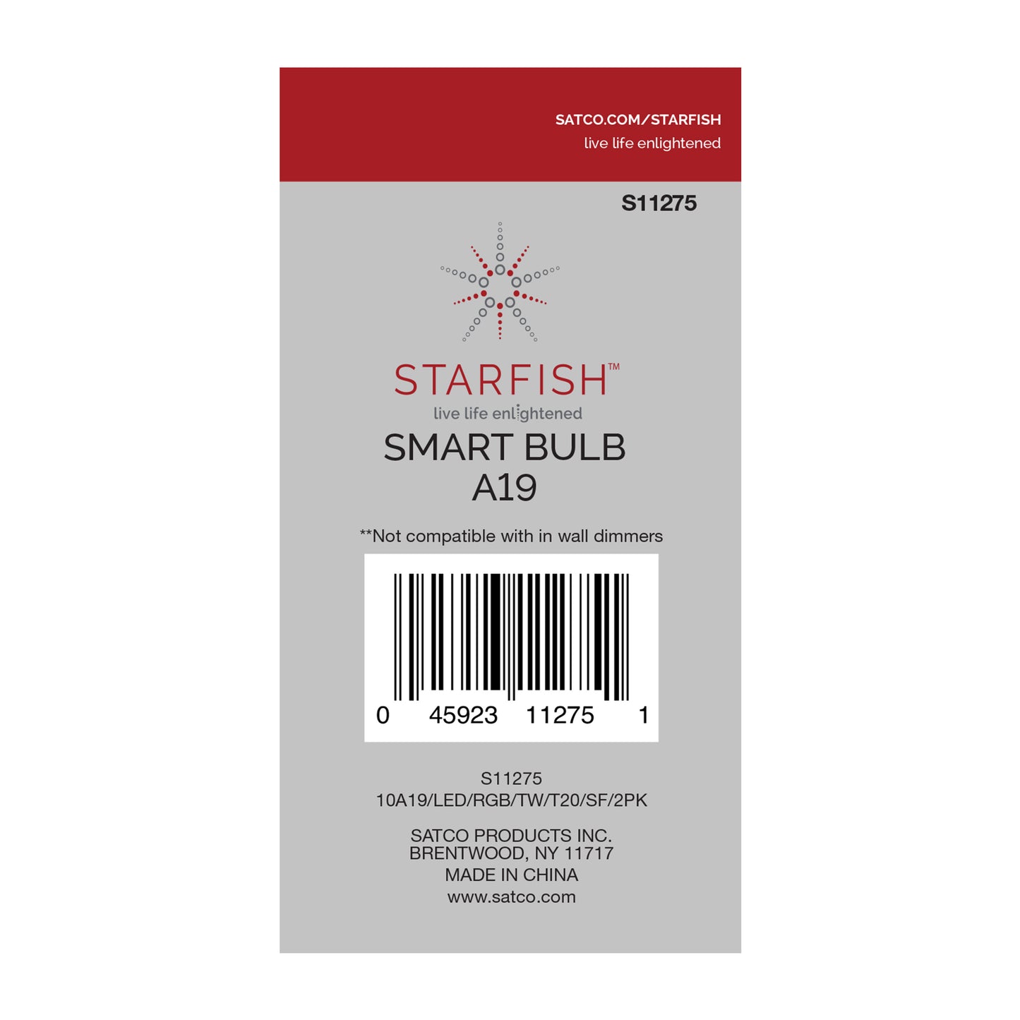 10 Watt; A19 LED; RGB & Tunable White; Starfish IOT; 120 Volt; 800 Lumens; 2-Pack
