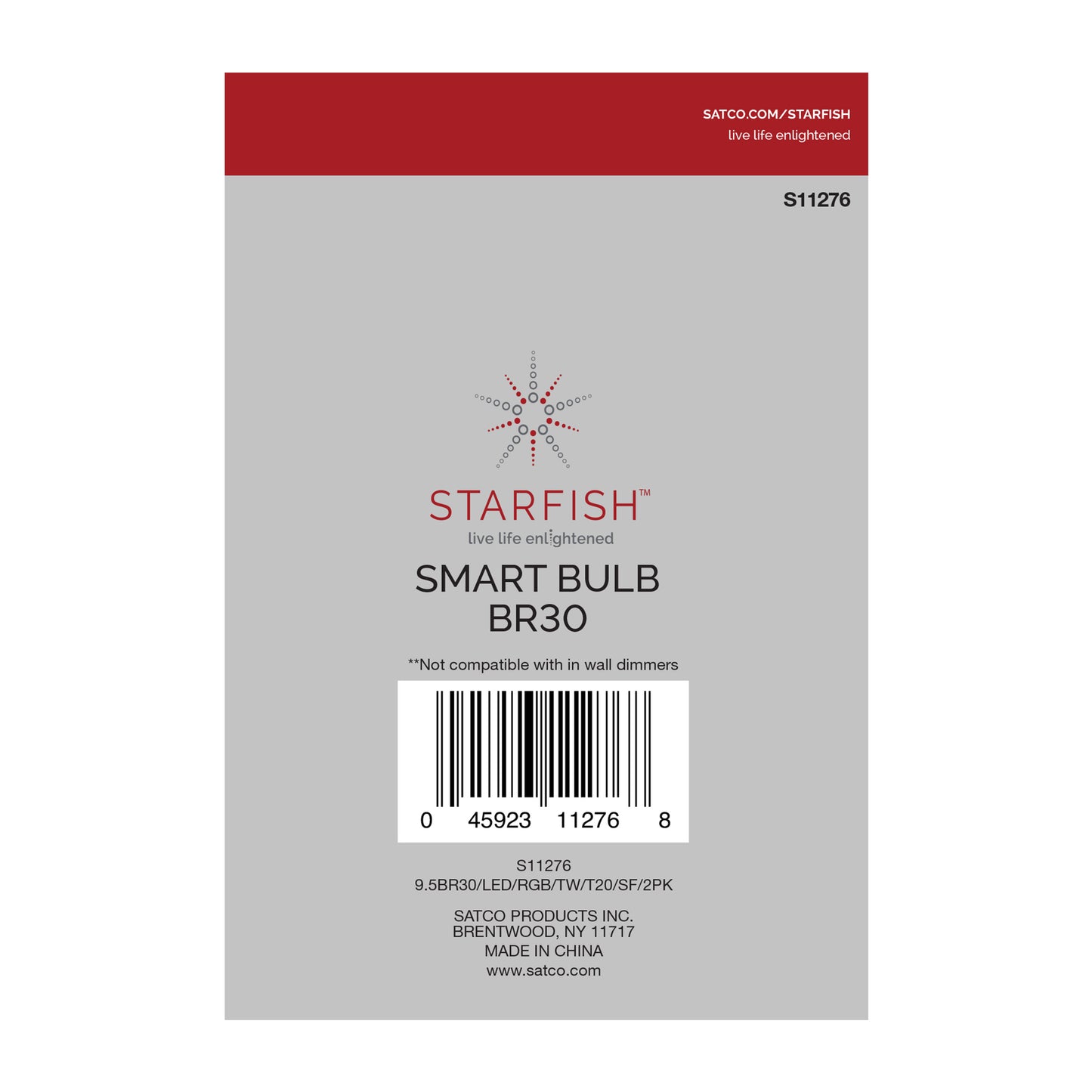 9.5 Watt; BR30 LED; RGB & Tunable White; Starfish IOT; 120 Volt; 760 Lumens; 2-Pack