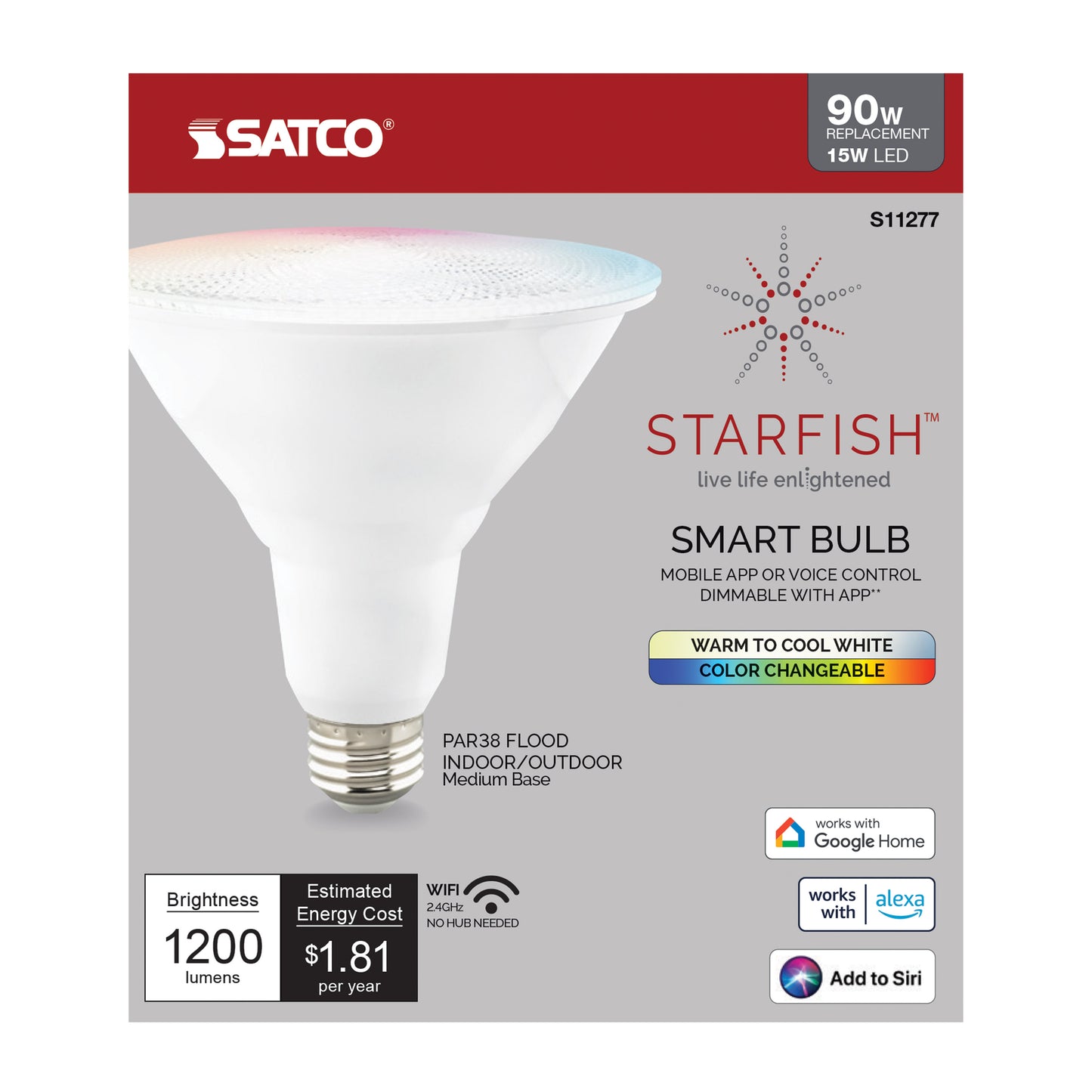 15 Watt; PAR38 LED; RGB & Tunable White; Starfish IOT; 120 Volt; 1200 Lumens; T20; 90 CRI