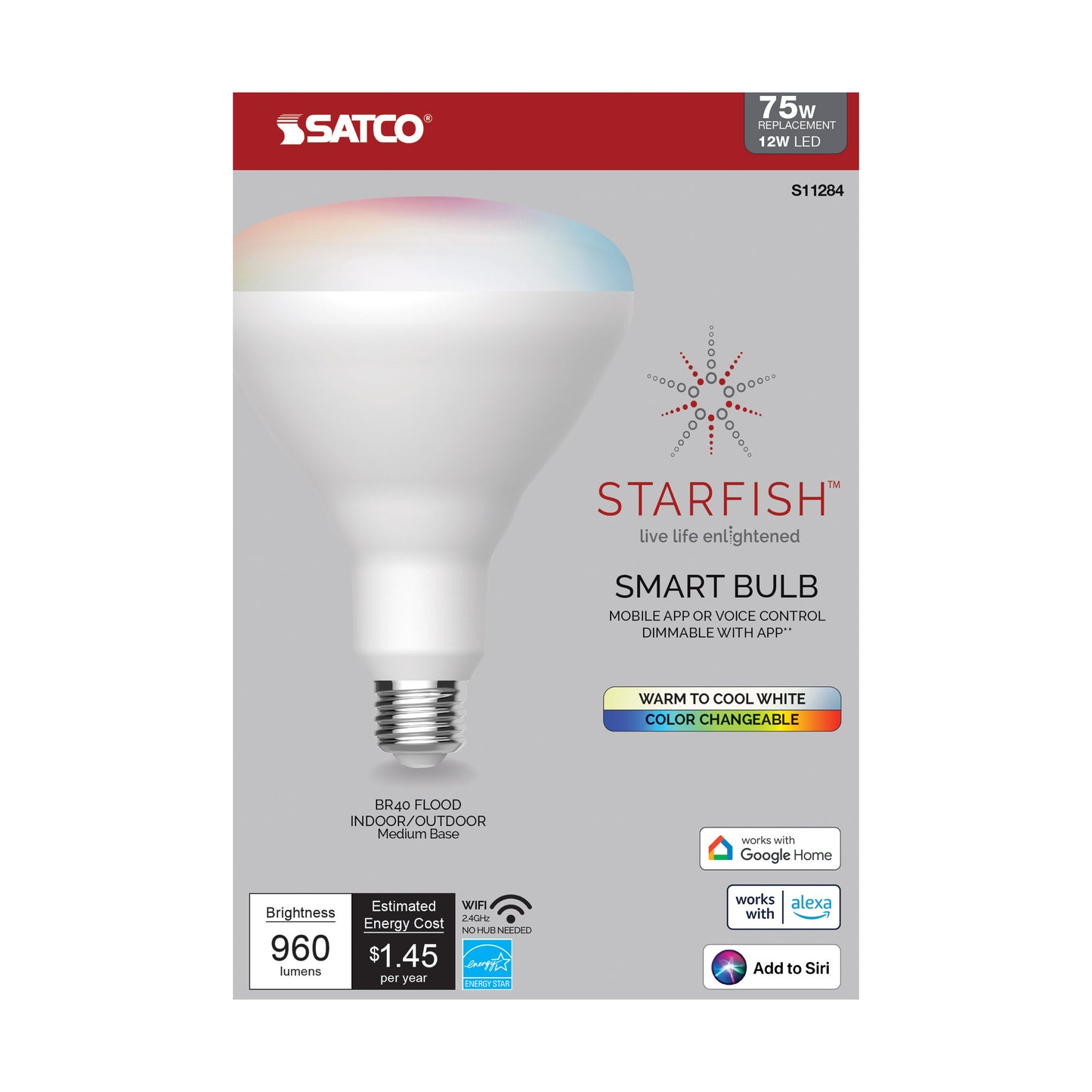 12 Watt; BR40 LED; RGB & Tunable White; Starfish IOT; Medium Base; 120 Volt