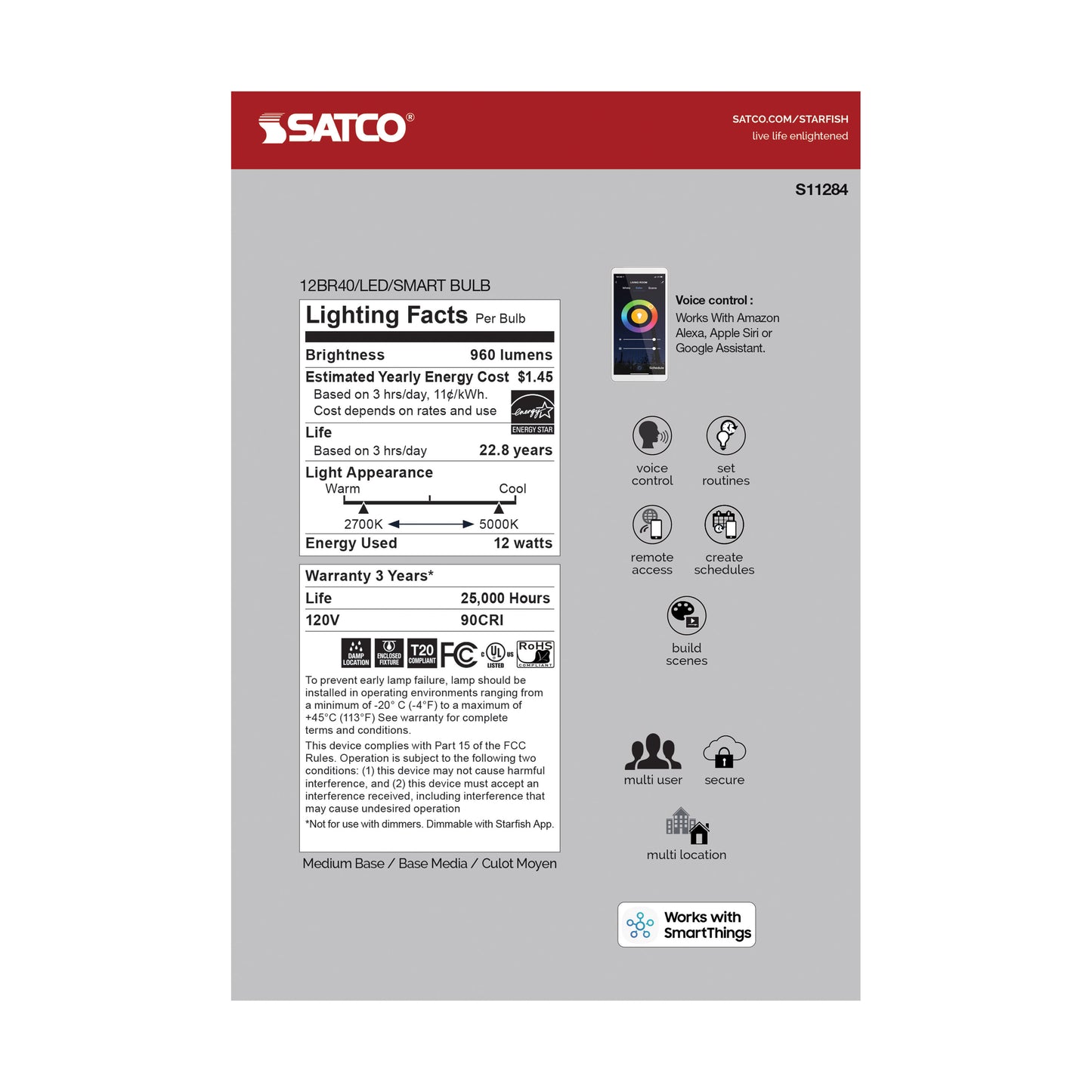 12 Watt; BR40 LED; RGB & Tunable White; Starfish IOT; Medium Base; 120 Volt