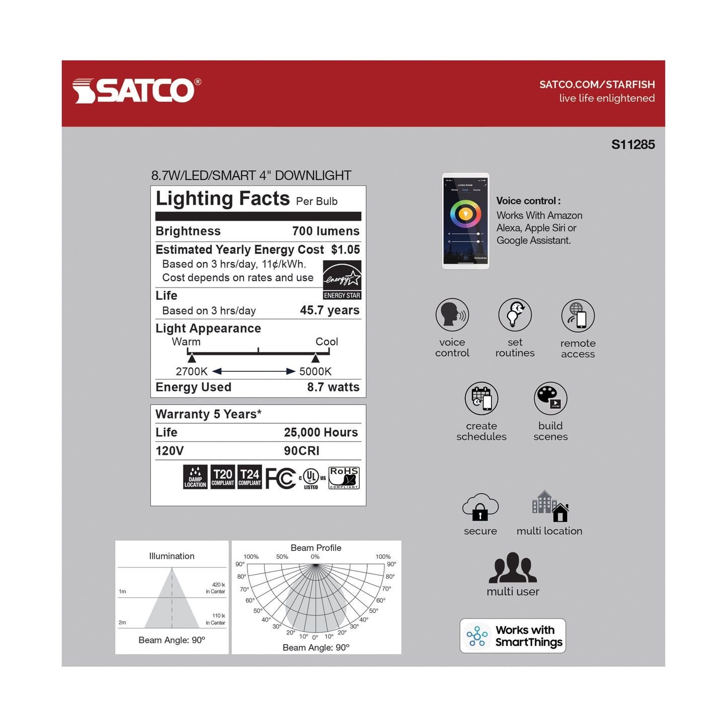 Starfish Retrofit 4" WiFi Smart LED, 8.7 Watt, RGBW & Tunable White Recessed Downlight