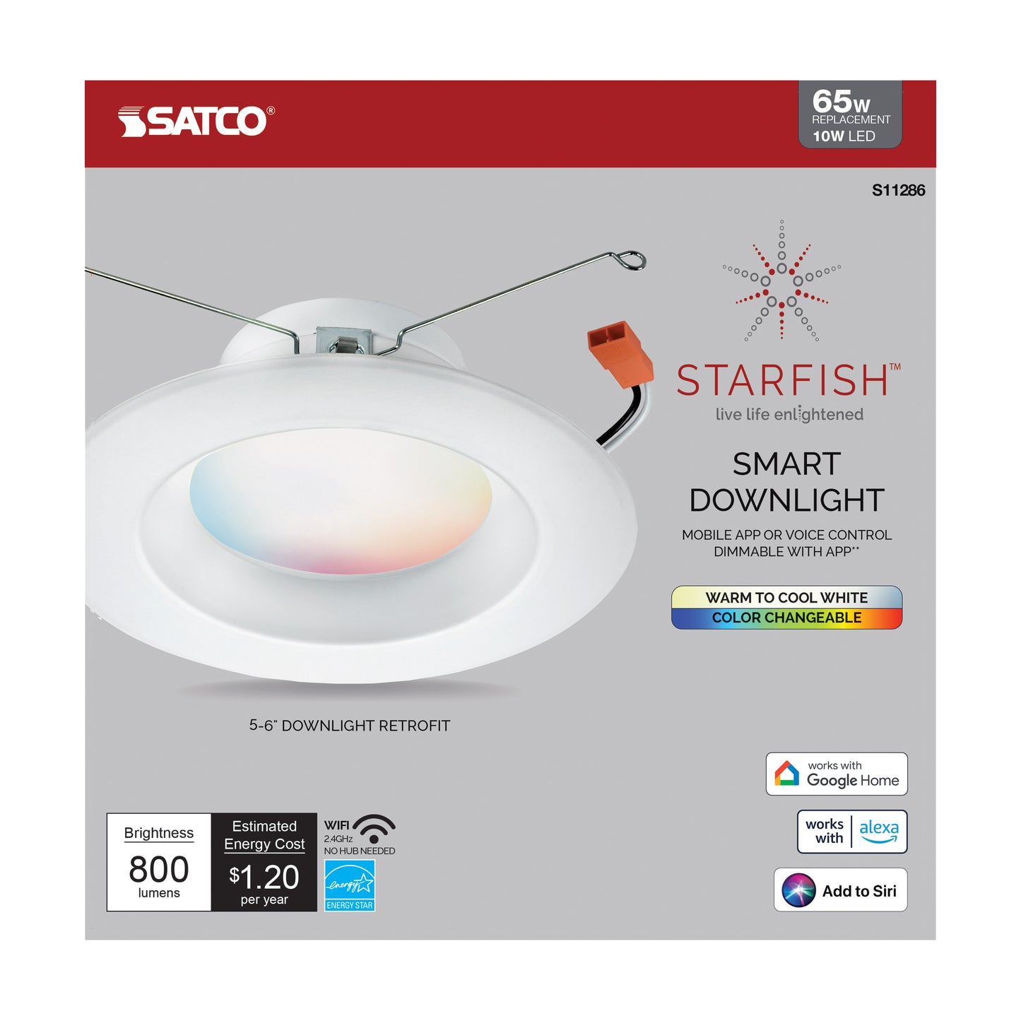 Starfish Retrofit 5-6" WiFi Smart LED, 10 Watt, RGBW & Tunable White Recessed Downlight