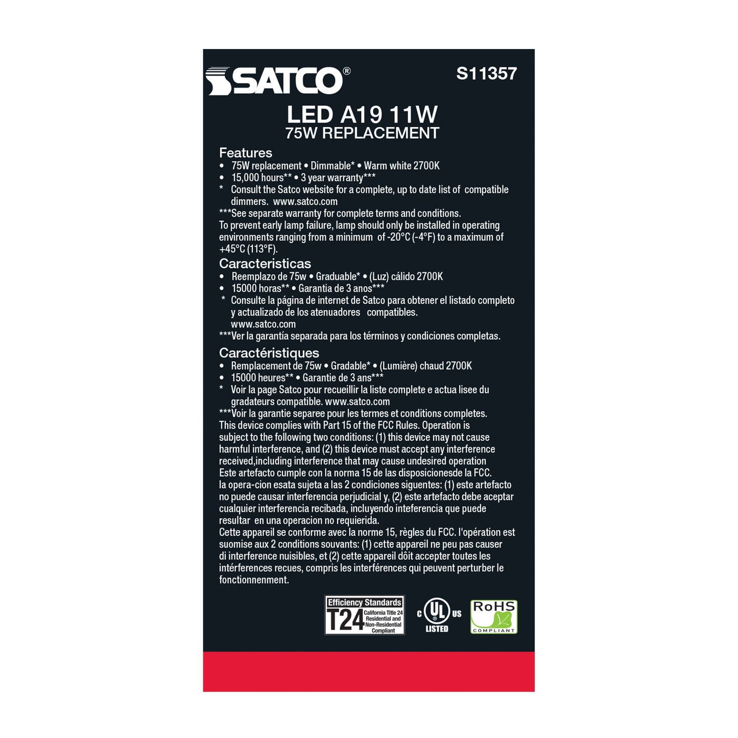 11 Watt; A19 LED Filament; Clear; 2700K; Medium base; 120 Volt