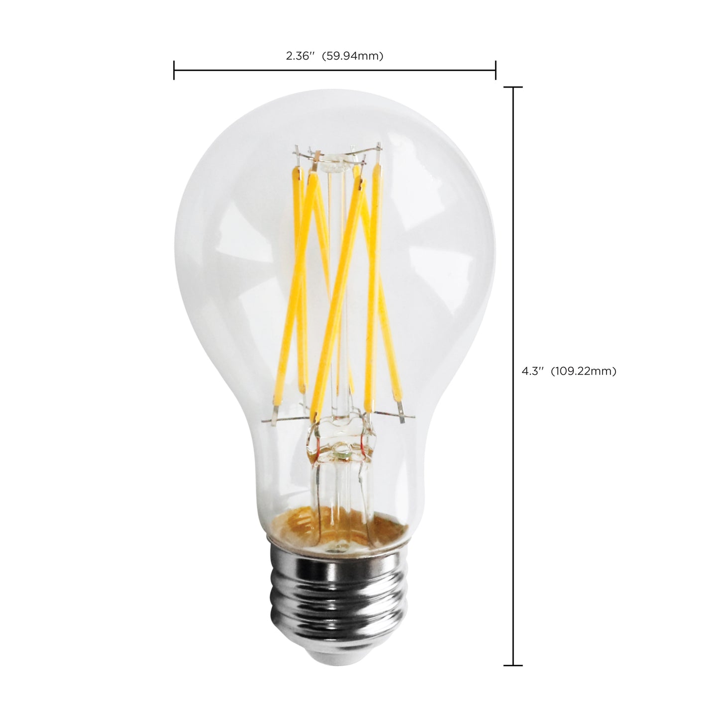 11 Watt; A19 LED Filament; Clear; 2700K; Medium base; 120 Volt