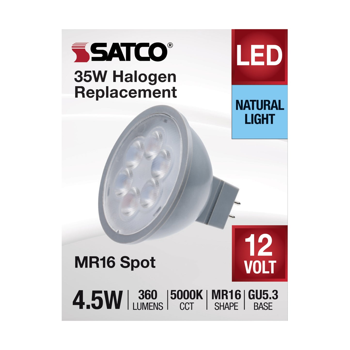 4.5 Watt MR16 LED; Silver Finish; 5000K; GU5.3 Base; 360 Lumens; 12 Volt