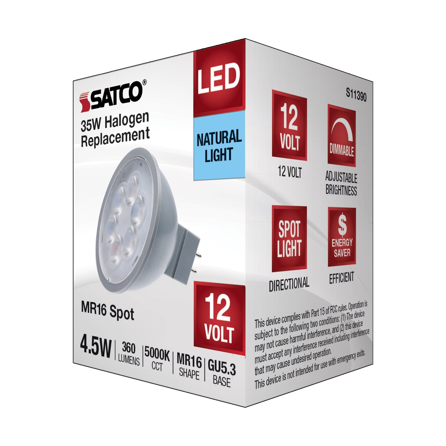 4.5 Watt MR16 LED; Silver Finish; 5000K; GU5.3 Base; 360 Lumens; 12 Volt