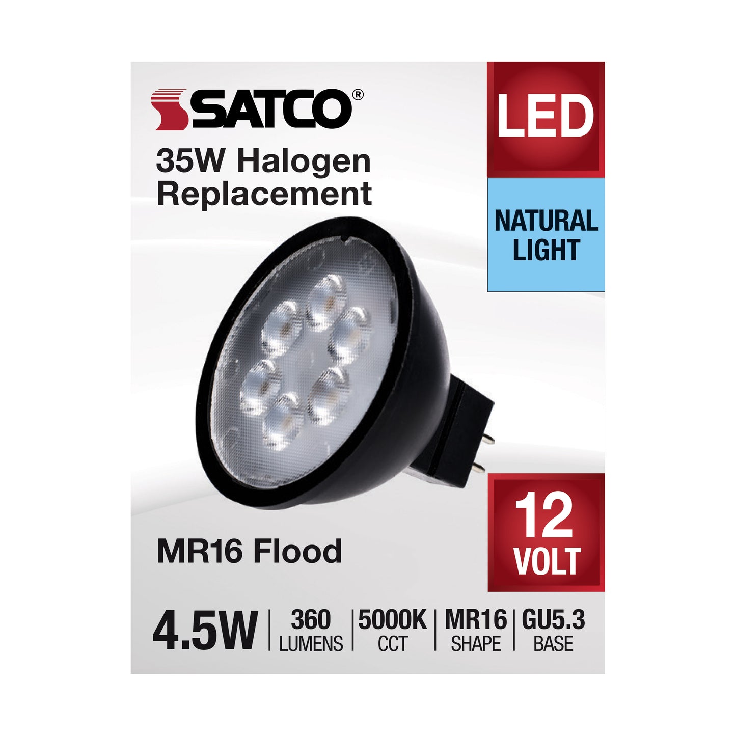 4.5 Watt MR16 LED; Black Finish; 5000K; GU5.3 Base; 360 Lumens; 12 Volt