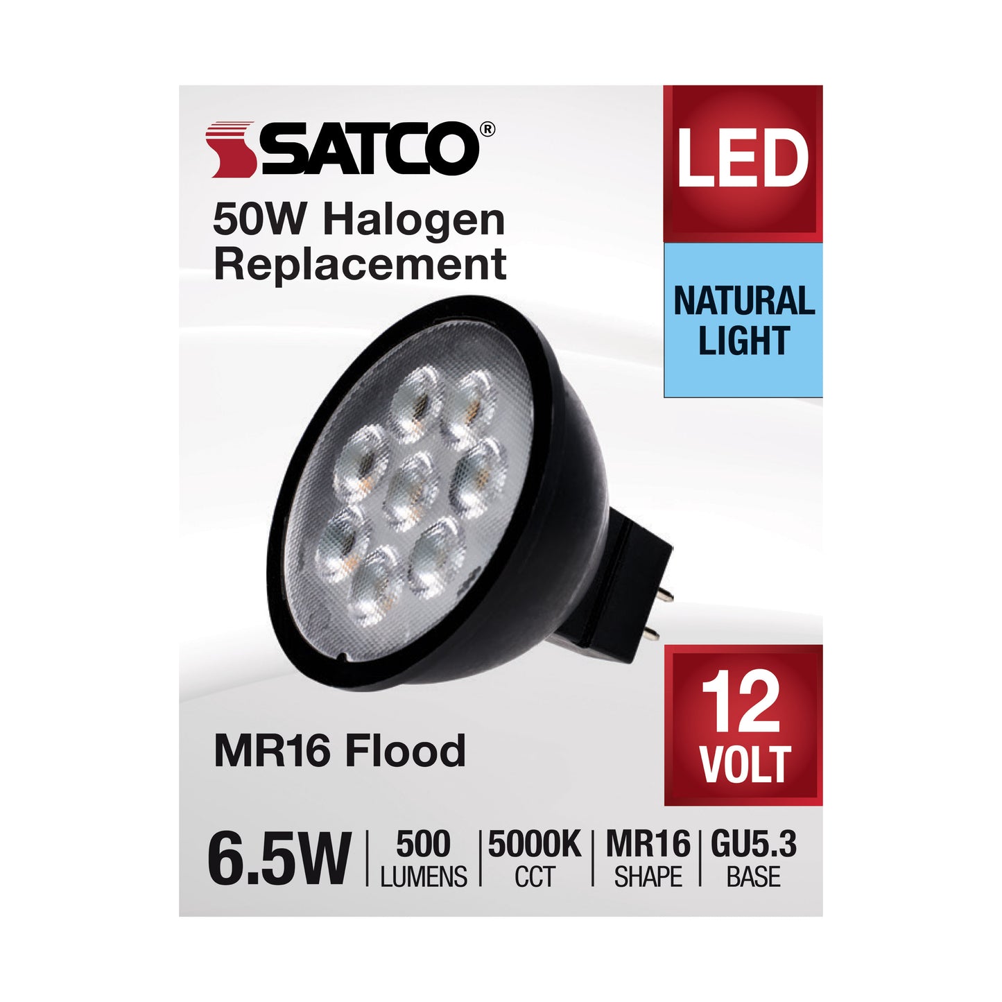 6.5 Watt MR16 LED; Black Finish; 5000K; GU5.3 Base; 500 Lumens; 12 Volt