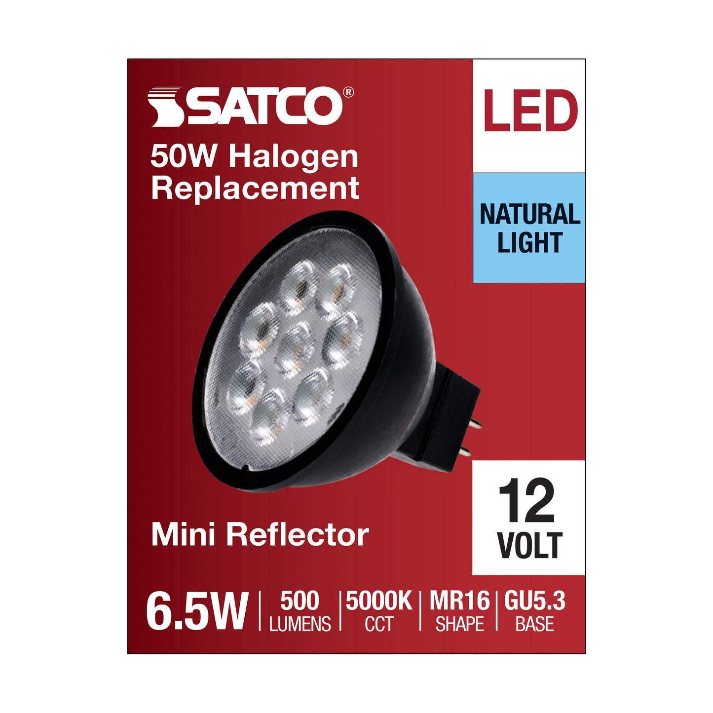 6.5 Watt MR16 LED; Black Finish; 5000K; GU5.3 Base; 500 Lumens; 12 Volt