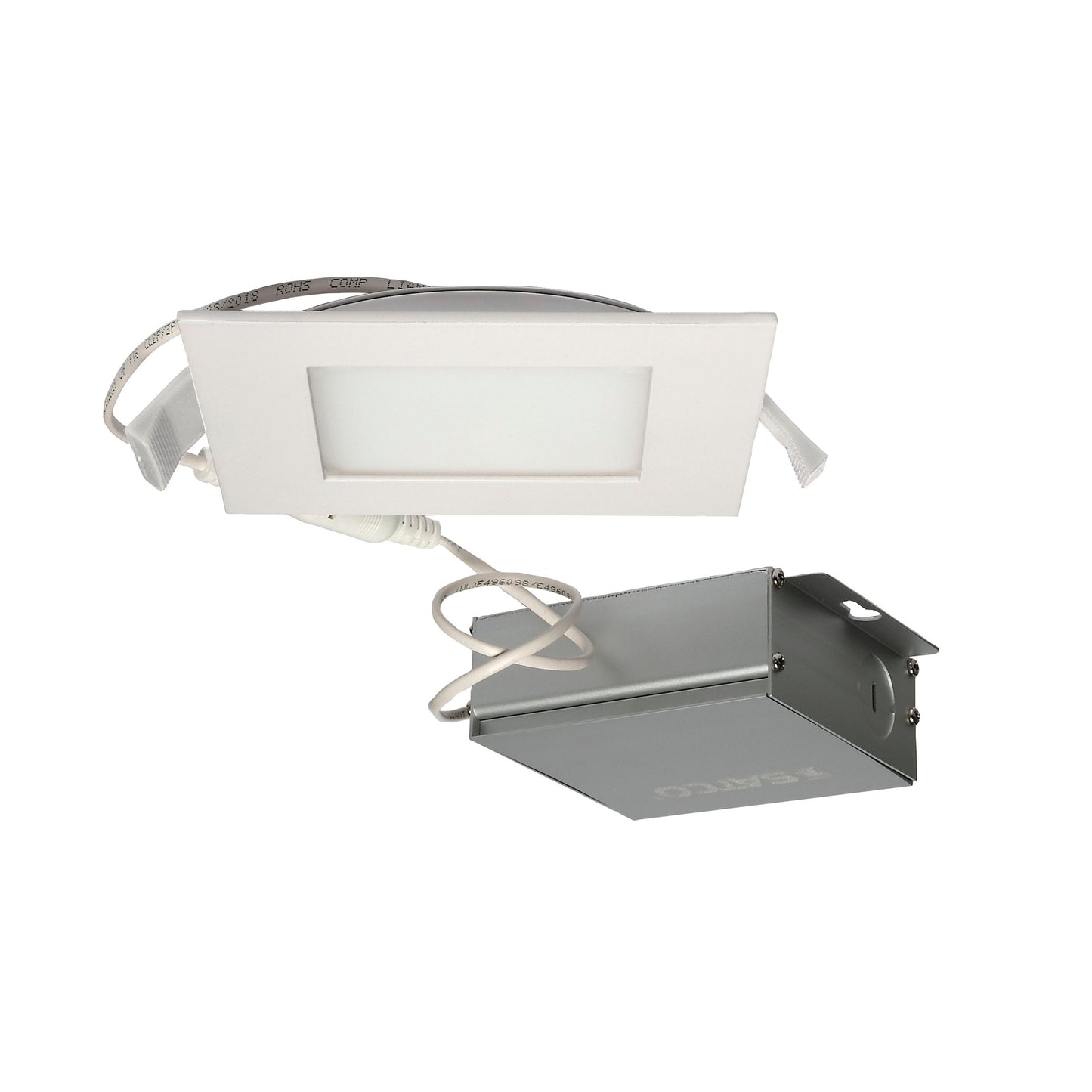 10W LED Direct Wire Downlight; Edge-lit; 4" 4000K; 120 volt; Dimmable; Square; Remote Driver