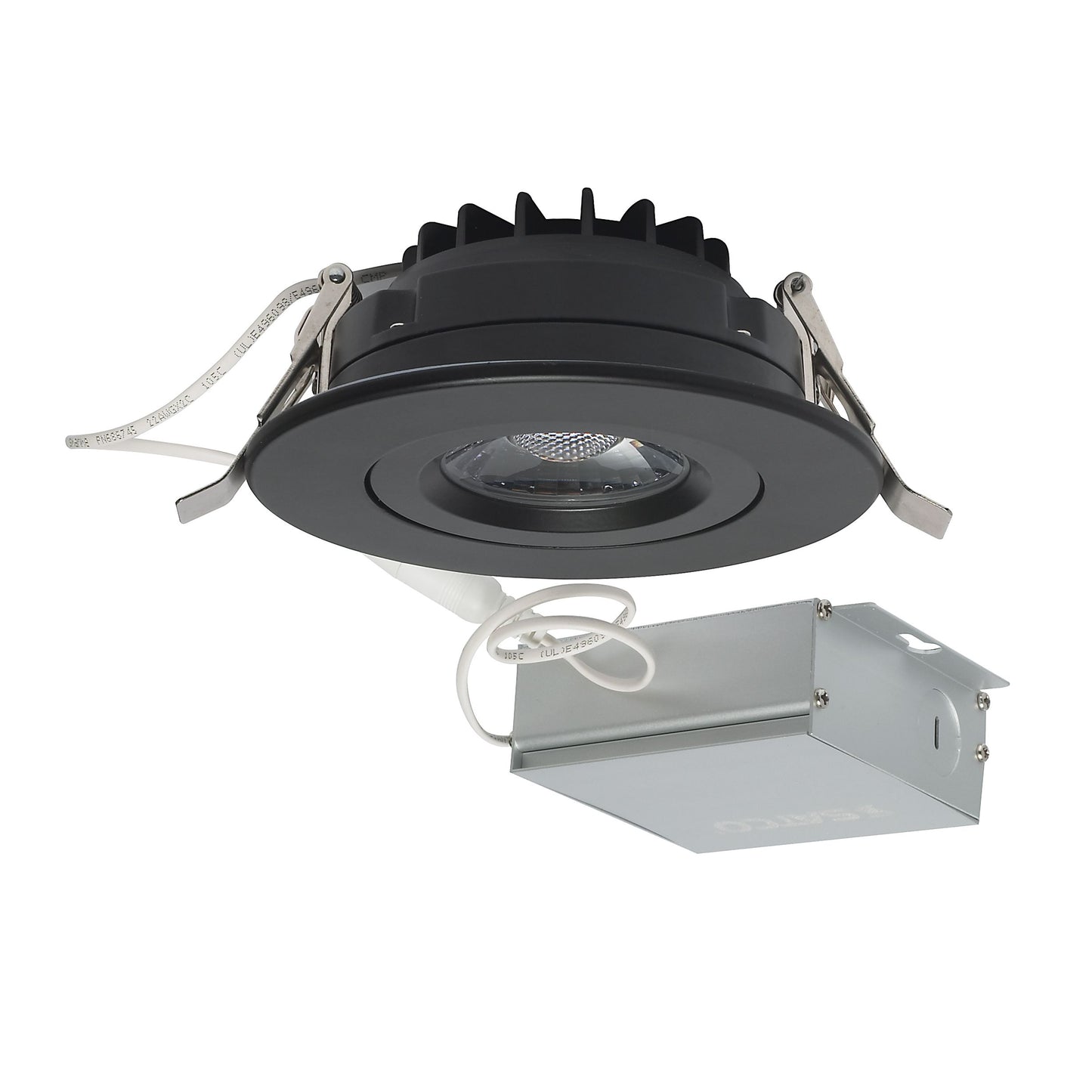 12W LED Direct Wire Downlight; Gimbaled; 4" 3000K; 120 volt; Dimmable; Round; Remote Driver; Black
