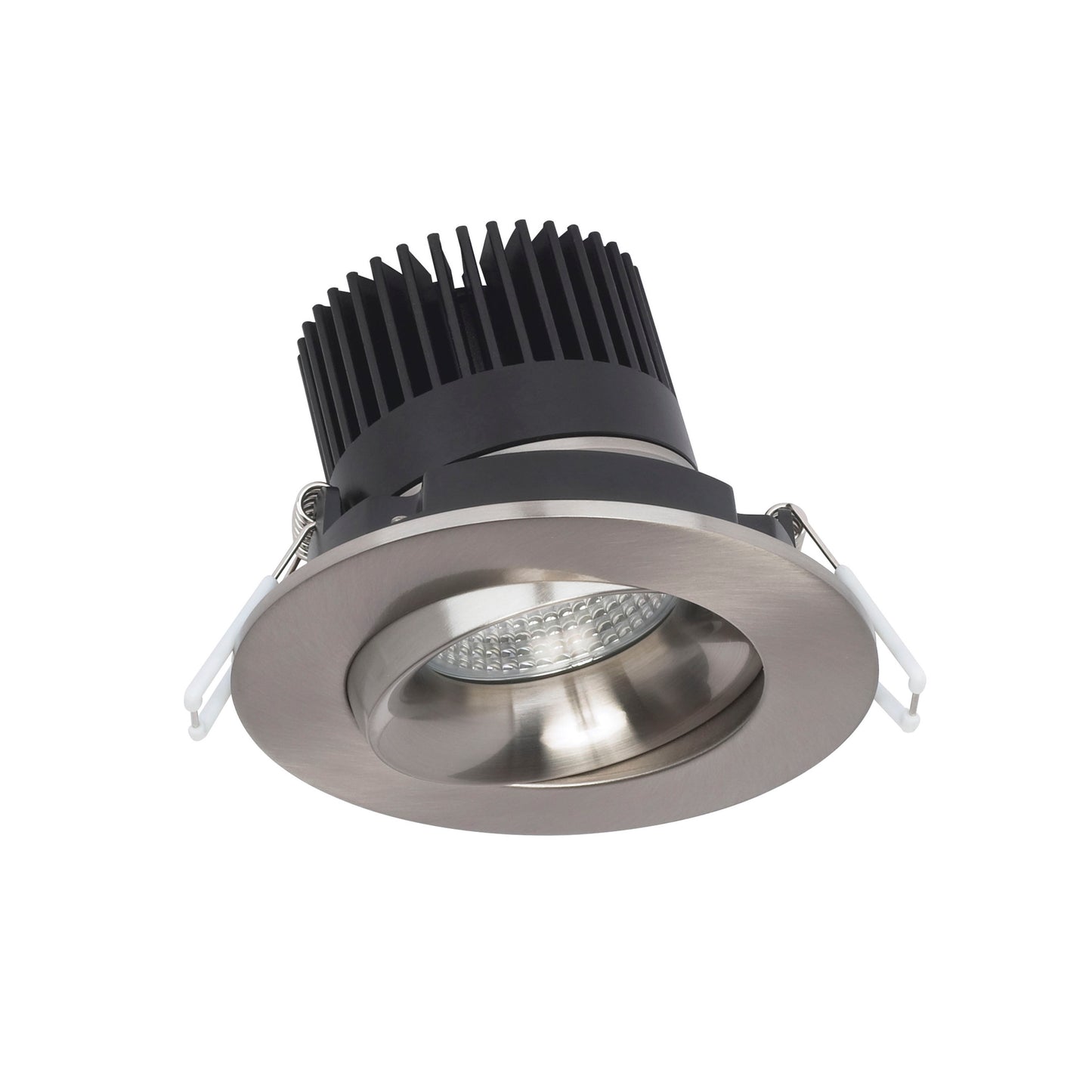 12W LED Direct Wire Downlight; Gimbaled; 3.5" 3000K; 120 volt; Dimmable; Round; Remote Driver; Brushed Nickel