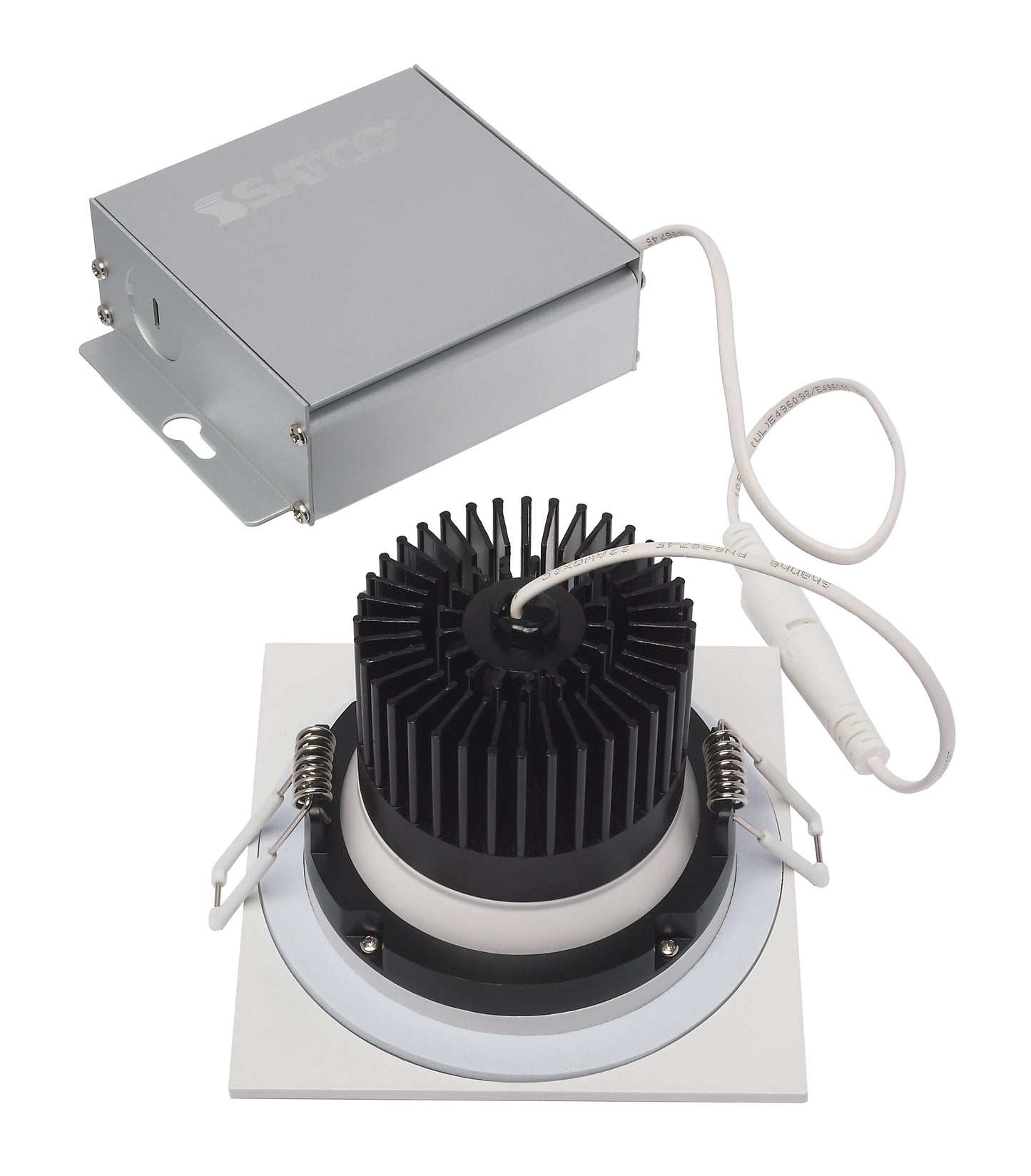 12W LED Direct Wire Downlight; Gimbaled; 3.5" 3000K; 120 volt; Dimmable; Square; Remote Driver; White