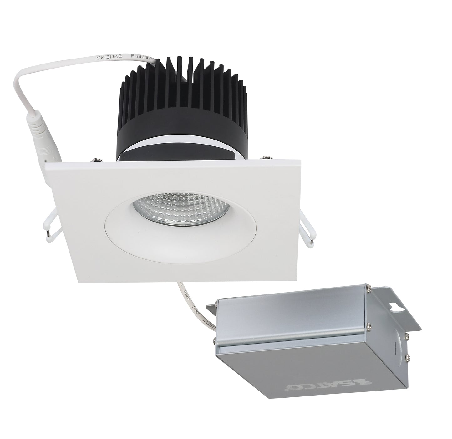 12W LED Direct Wire Downlight; Gimbaled; 3.5" 3000K; 120 volt; Dimmable; Square; Remote Driver; White