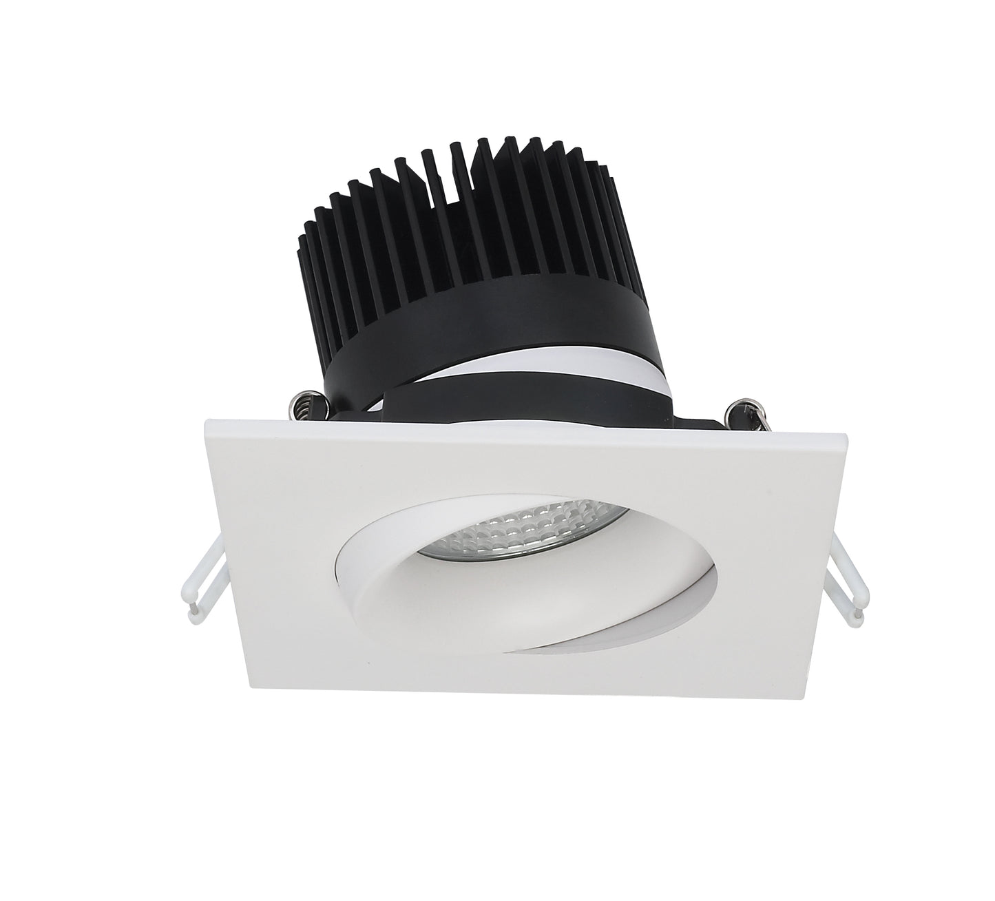 12W LED Direct Wire Downlight; Gimbaled; 3.5" 3000K; 120 volt; Dimmable; Square; Remote Driver; White