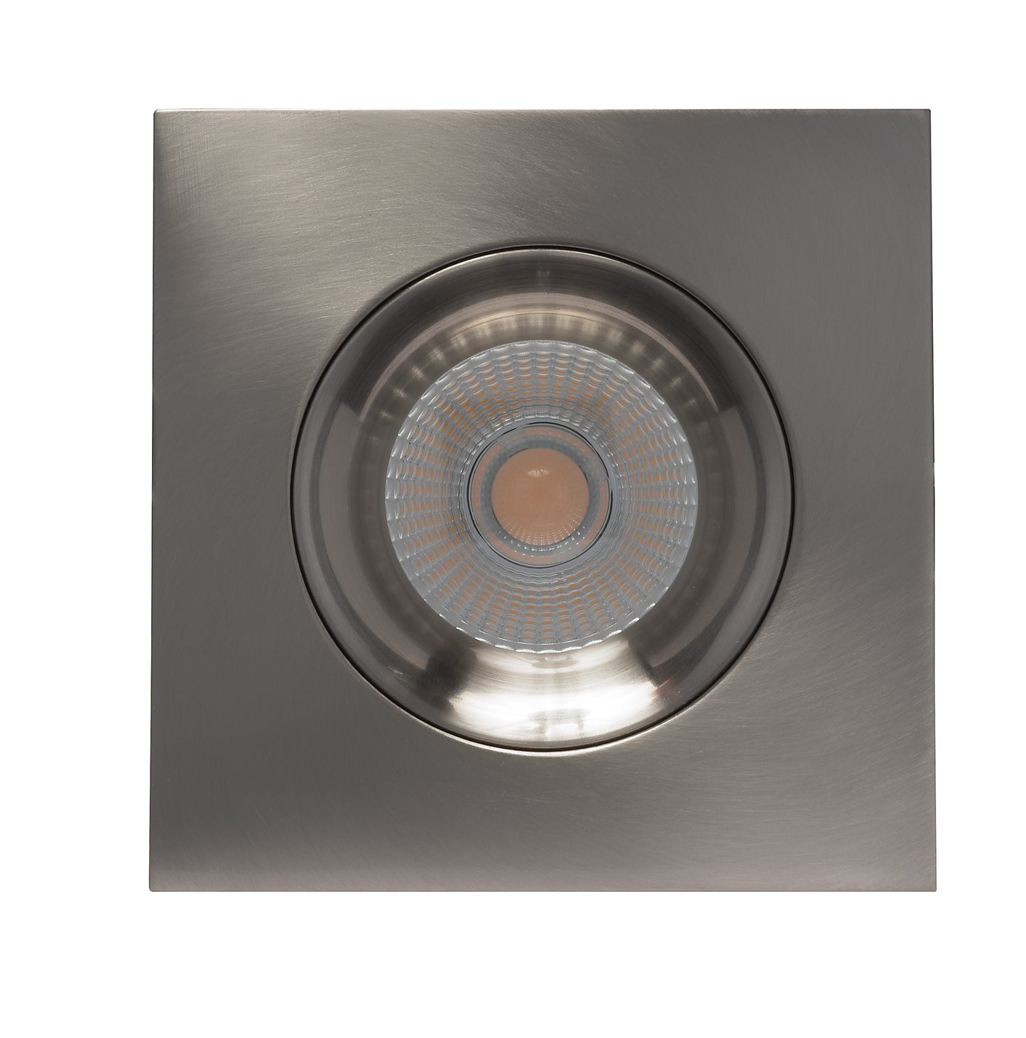 12W LED Direct Wire Downlight; Gimbaled; 3.5" 3000K; 120 volt; Dimmable; Square; Remote Driver; Brushed Nickel