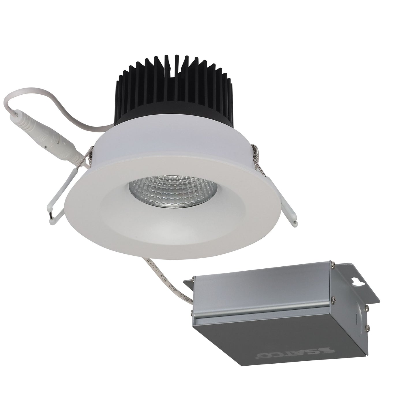 12W LED Direct Wire Downlight; 3.5" 3000K; 120 volt; Dimmable; Round; Remote Driver; White