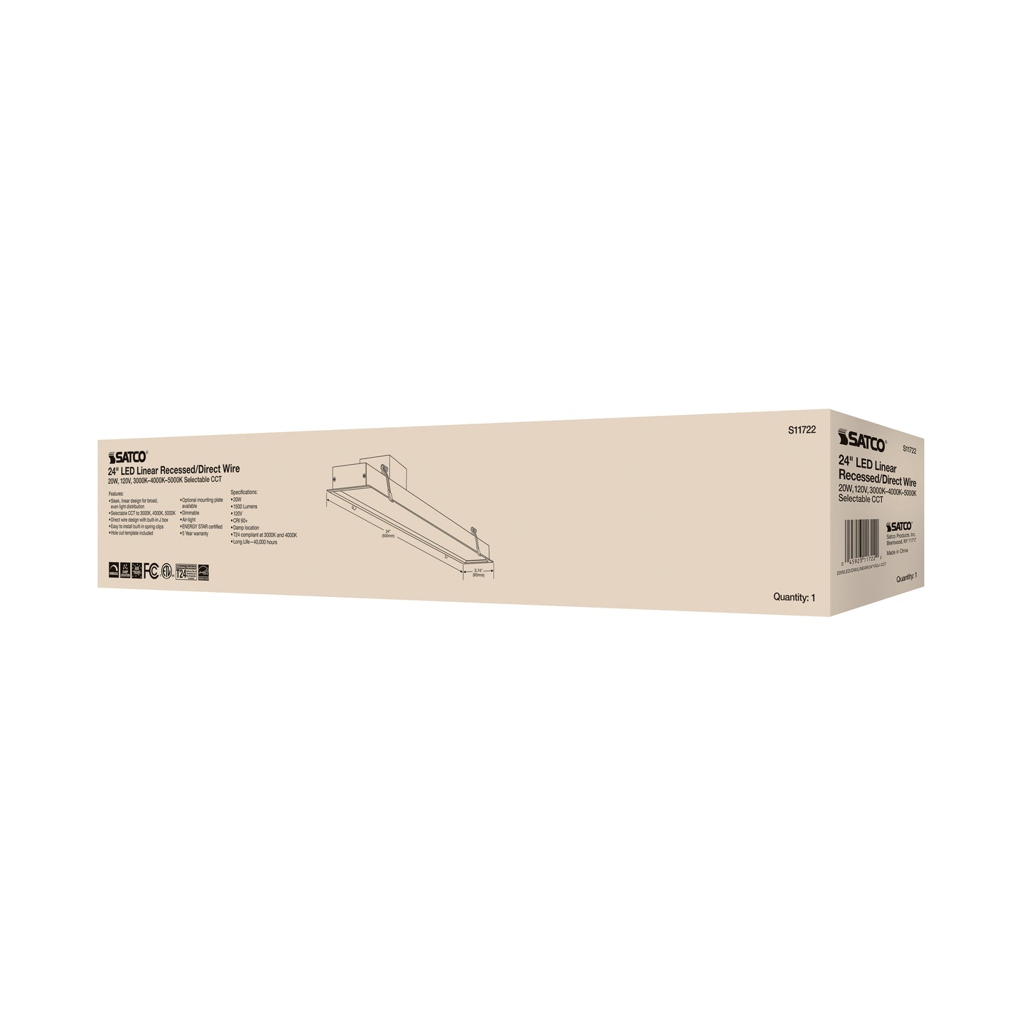 20W LED Direct Wire Linear Downlight; 24 in.; Adjustable CCT; 120 Volt
