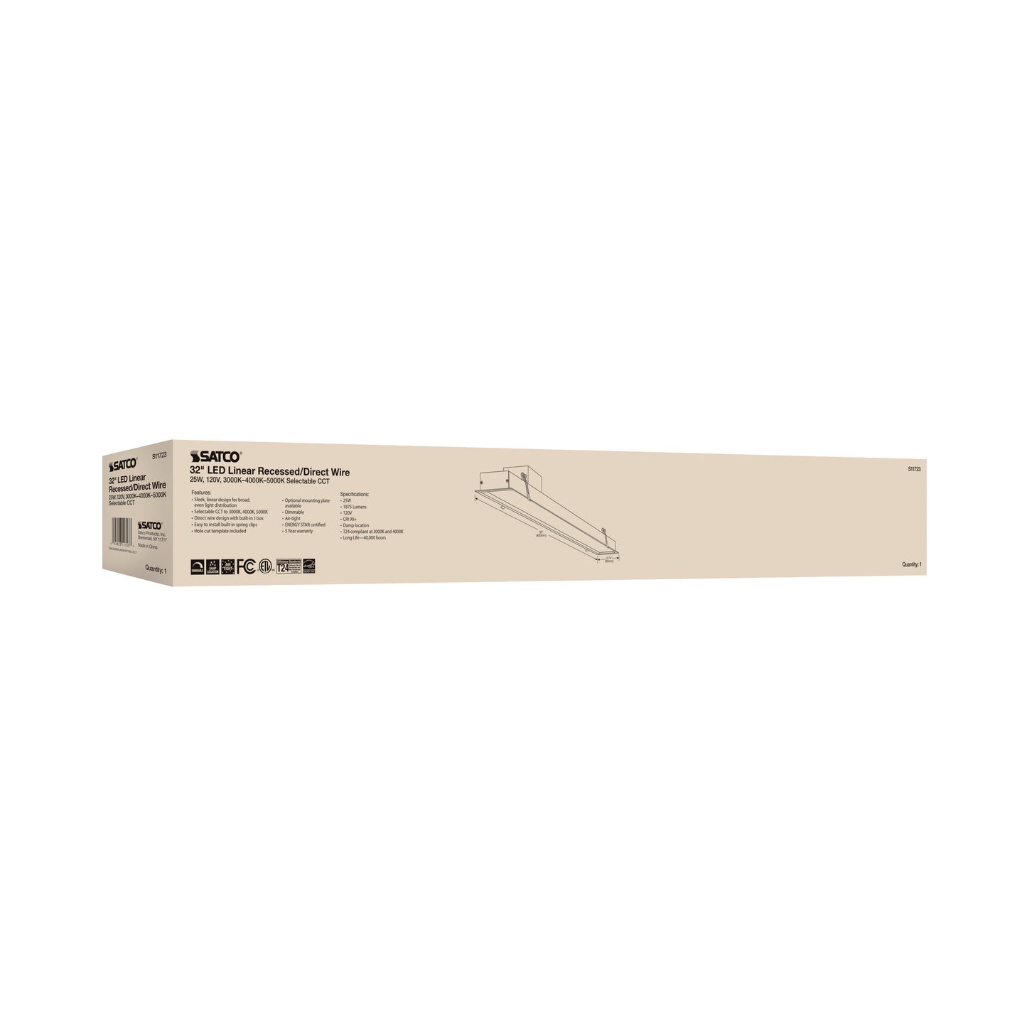25W LED Direct Wire Linear Downlight; 32 in.; Adjustable CCT; 120 Volt