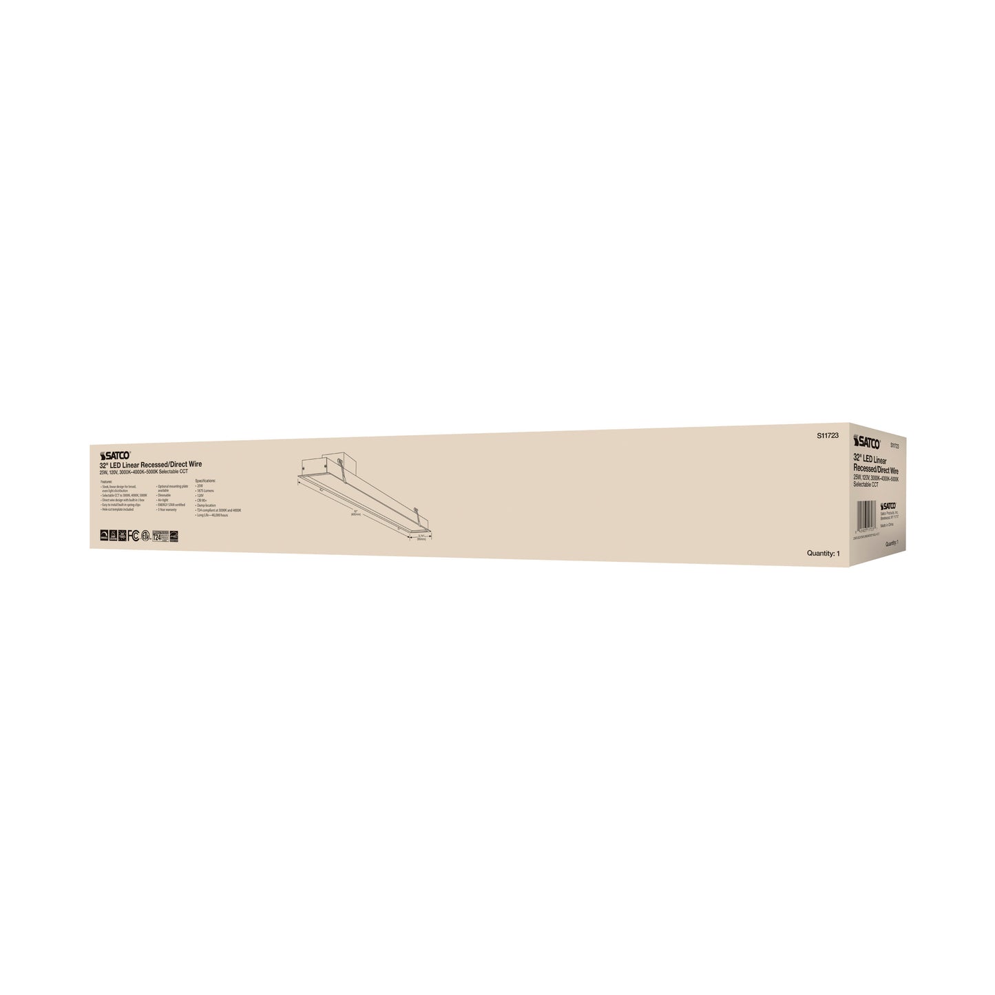 25W LED Direct Wire Linear Downlight; 32 in.; Adjustable CCT; 120 Volt