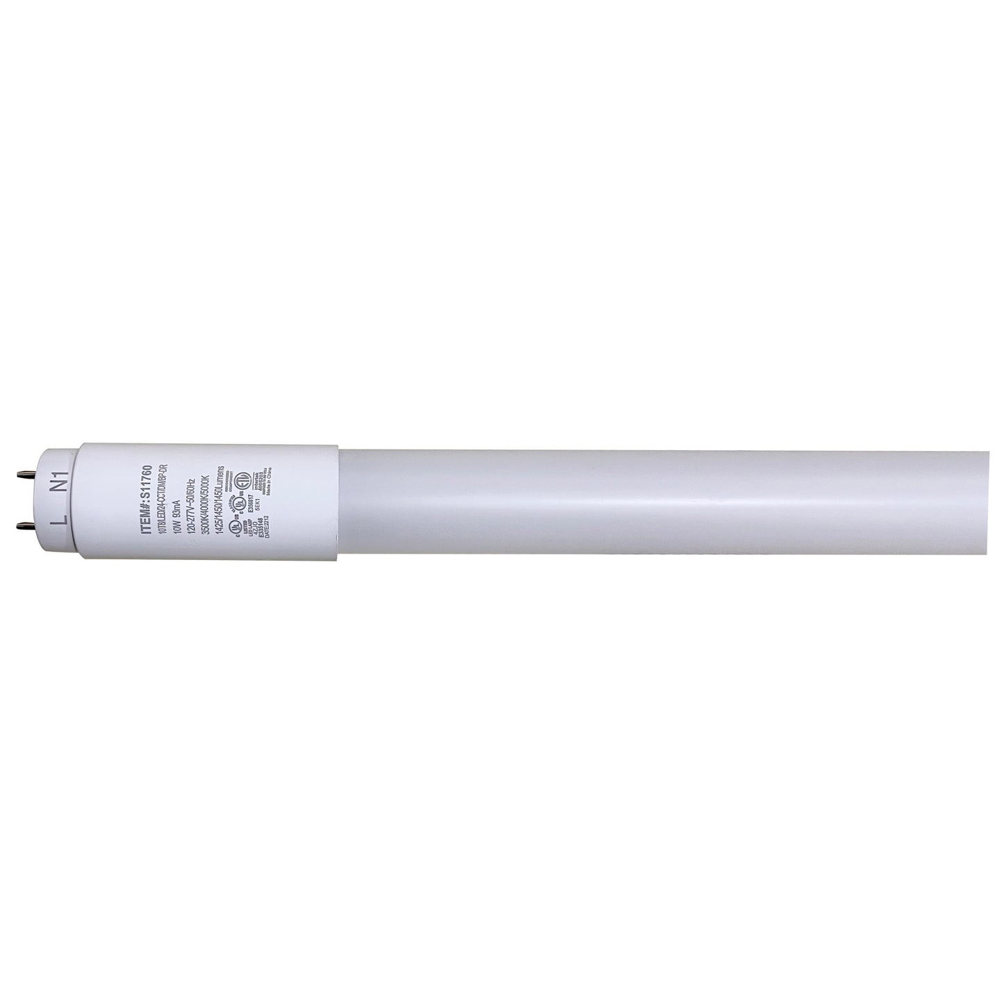 10 Watt T8 LED; CCT Selectable; Medium bi-pin base; 50000 Hours; Type A/B; Ballast Bypass or Direct Replacement; Single or Double Ended Wiring; Glass with PET coating