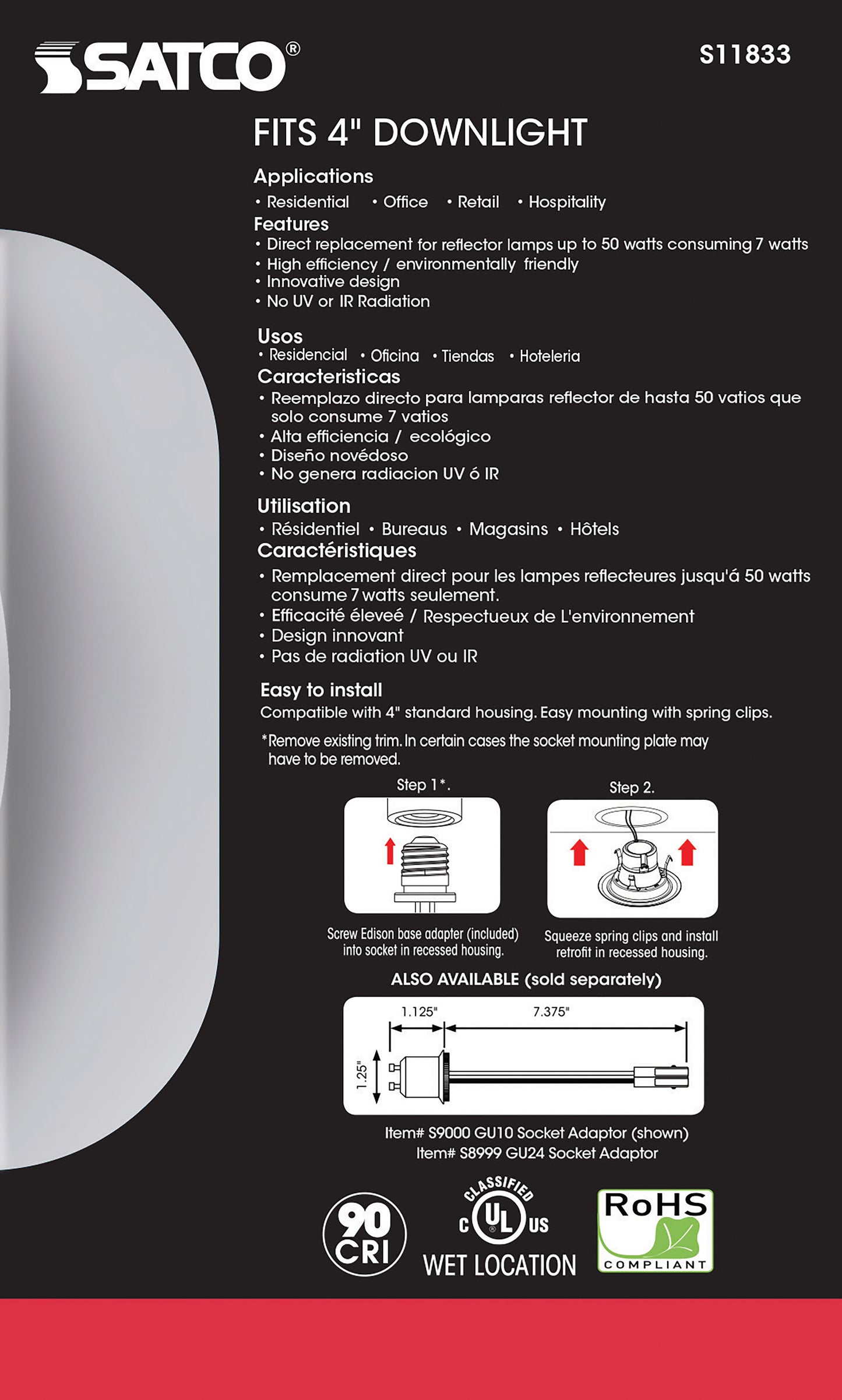 7W; LED Downlight Retrofit; 4" CCT Selectable; 120 volts; Dimmable; Brushed Nickel Finish